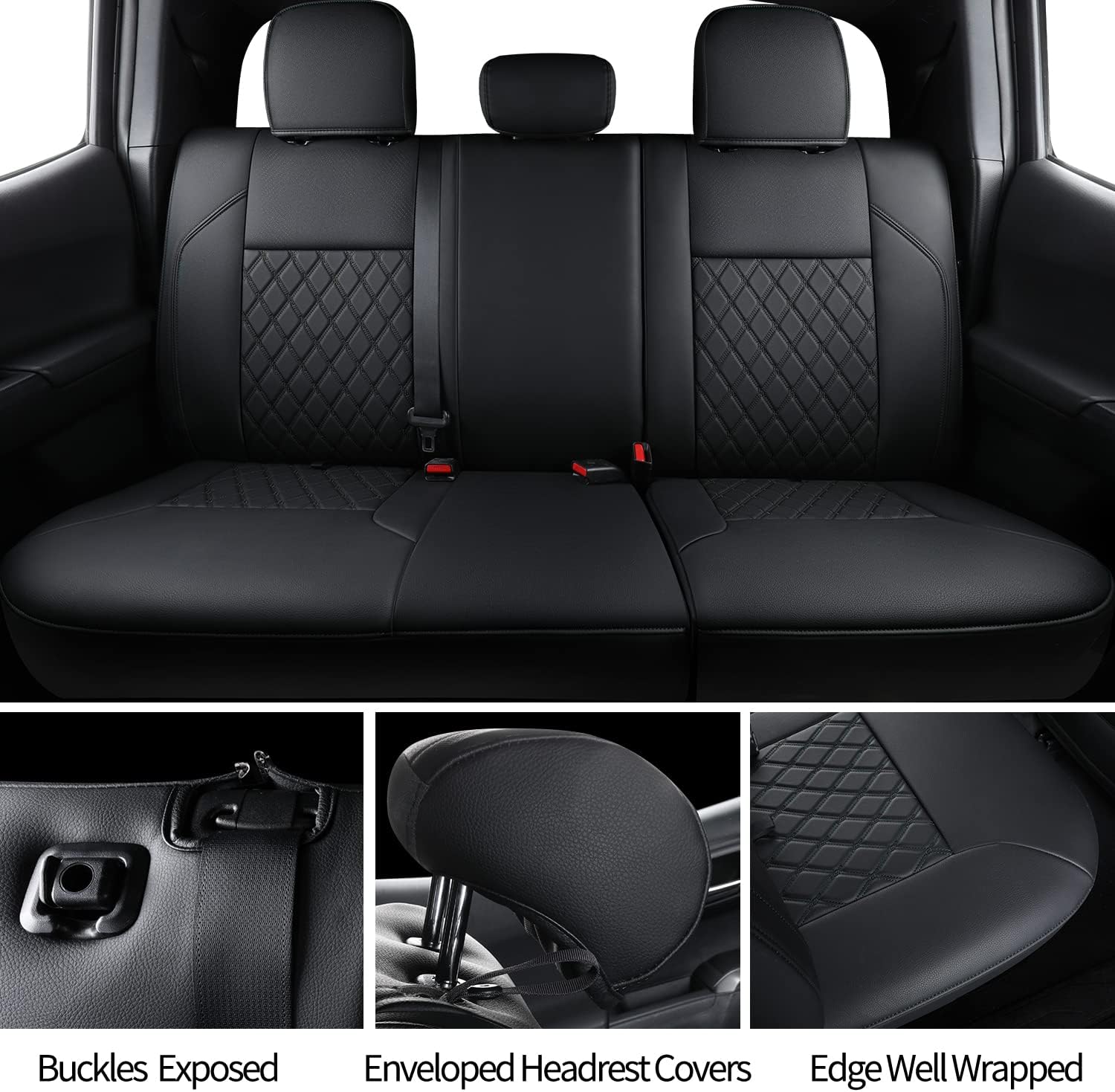 LUCKYMAN CLUB Tacoma Full-Set Seat Covers Fit Tacoma 2016 2017 2018 2019 2020 2021 2022 2023 Double/Crew Cab Only, with Faux Leather