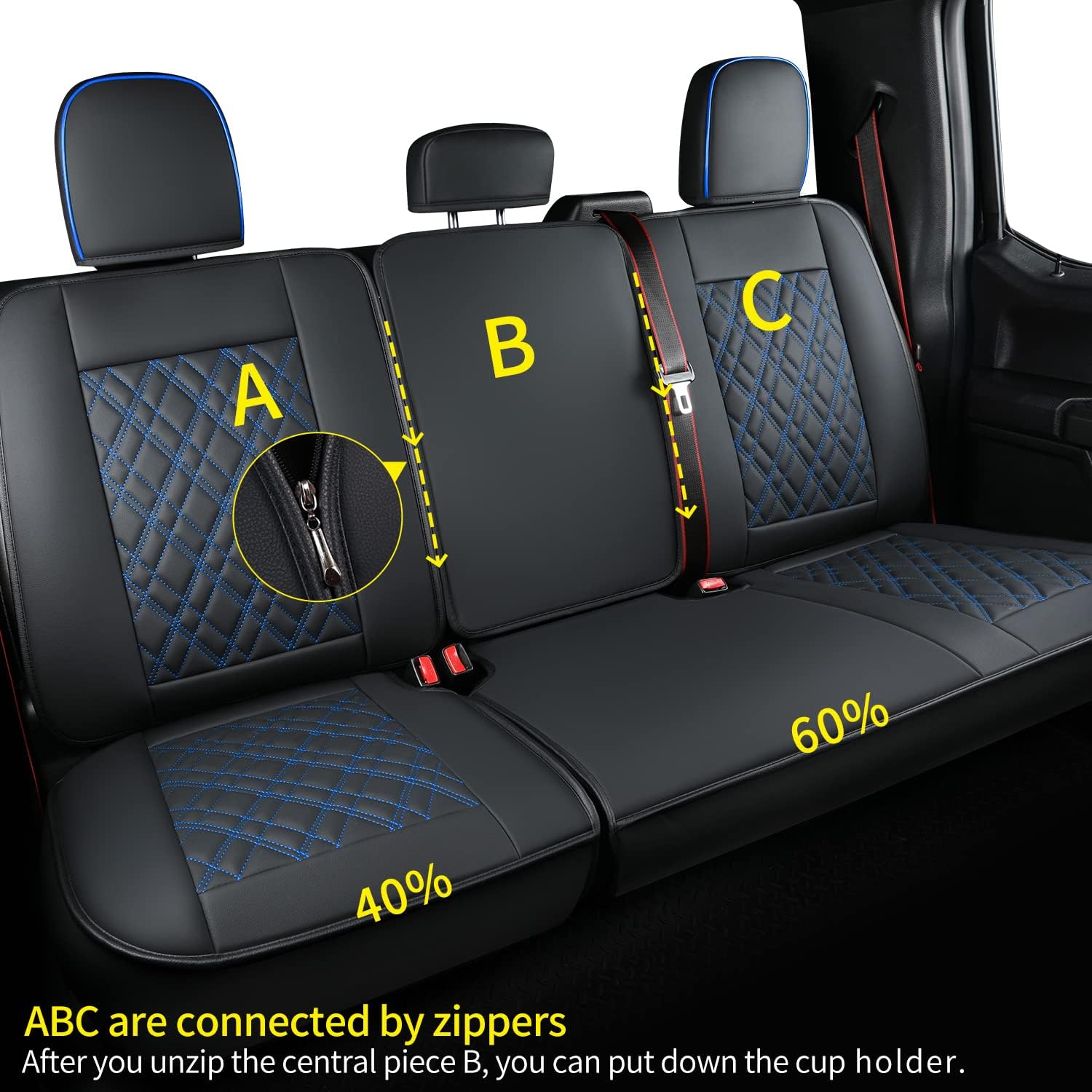 LUCKYMAN CLUB Ford F150 seat covers Fit 2009-2025 F150 SuperCrew and 2017-2025 F250 F350 F450 Crew Cab With armrest box cushion, all seasons, waterproof leather cushions