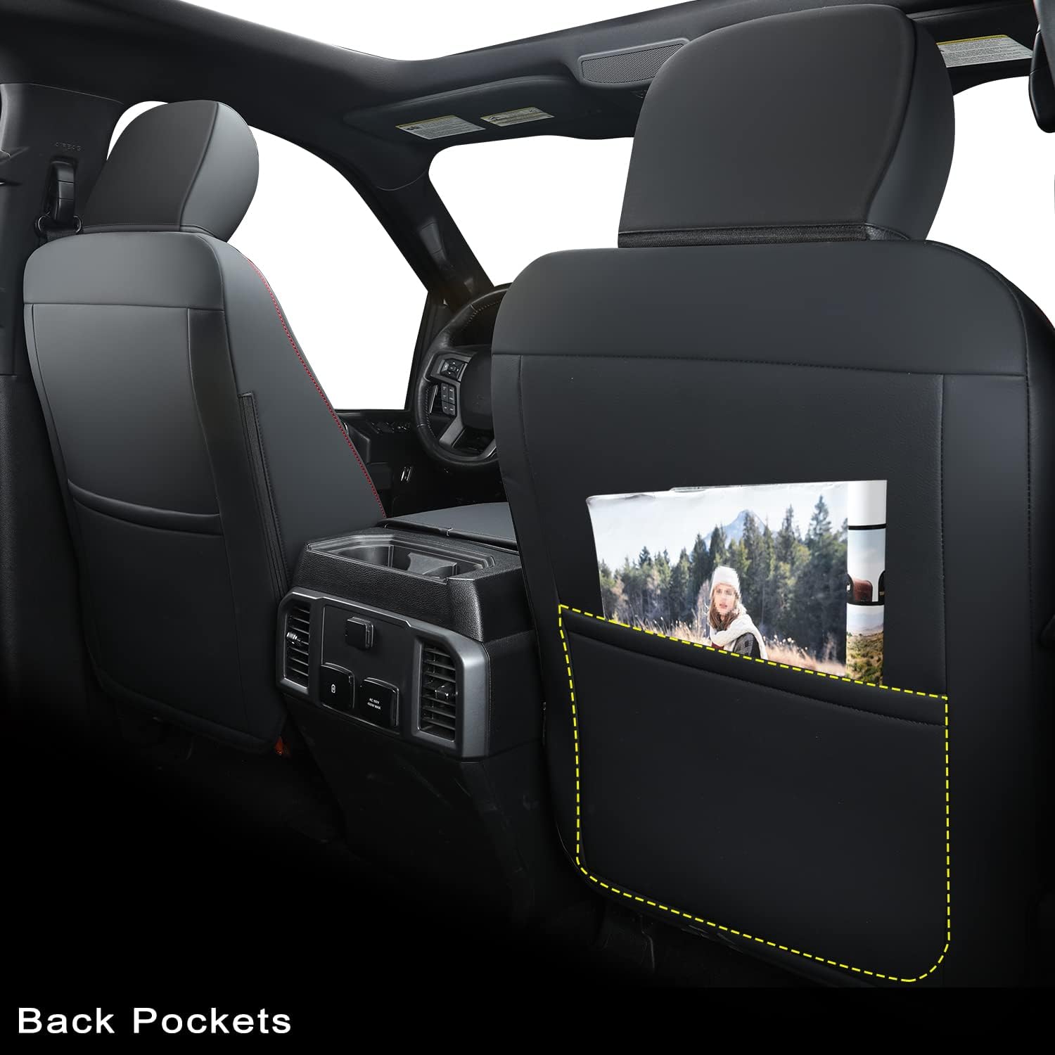 LUCKYMAN CLUB F150 SuperCrew 2009-2025 Custom Pickup Car Truck Seat Covers XLT, Waterproof Faux Leather, Full Coverage, Also Fit 2010-2025 F250/F350/F450