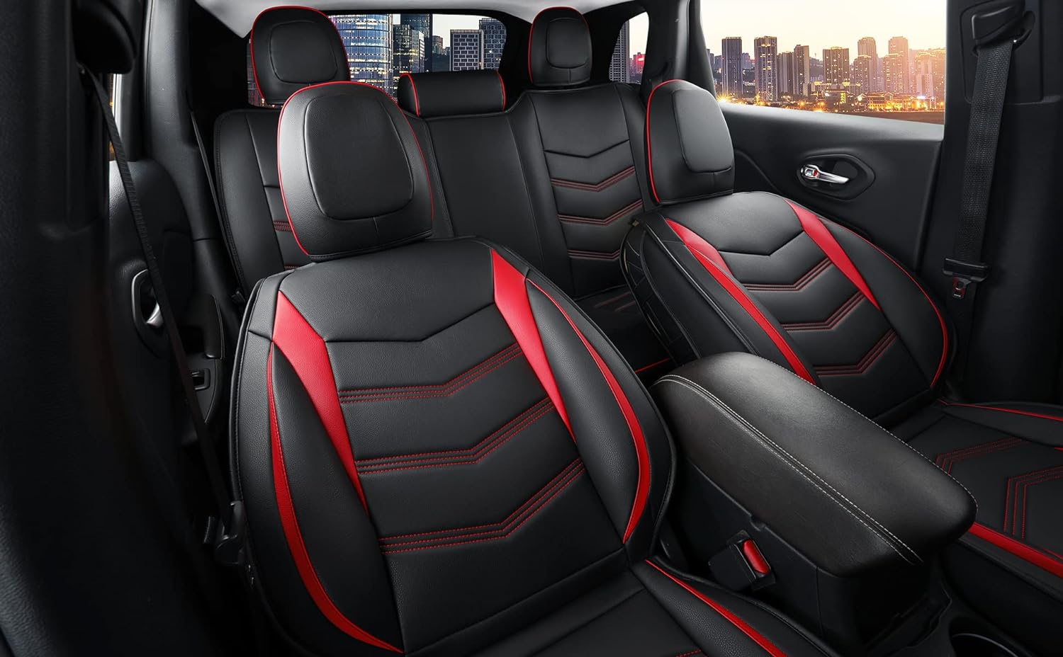 LUCKYMAN CLUB Jeep Cherokee Custom Seat Covers Fit 2014 2015 2016 2017 2018 2019 2020 2021 2022 2023 2024 2025 years Cushions with Waterproof Faux Leather Car Accessories