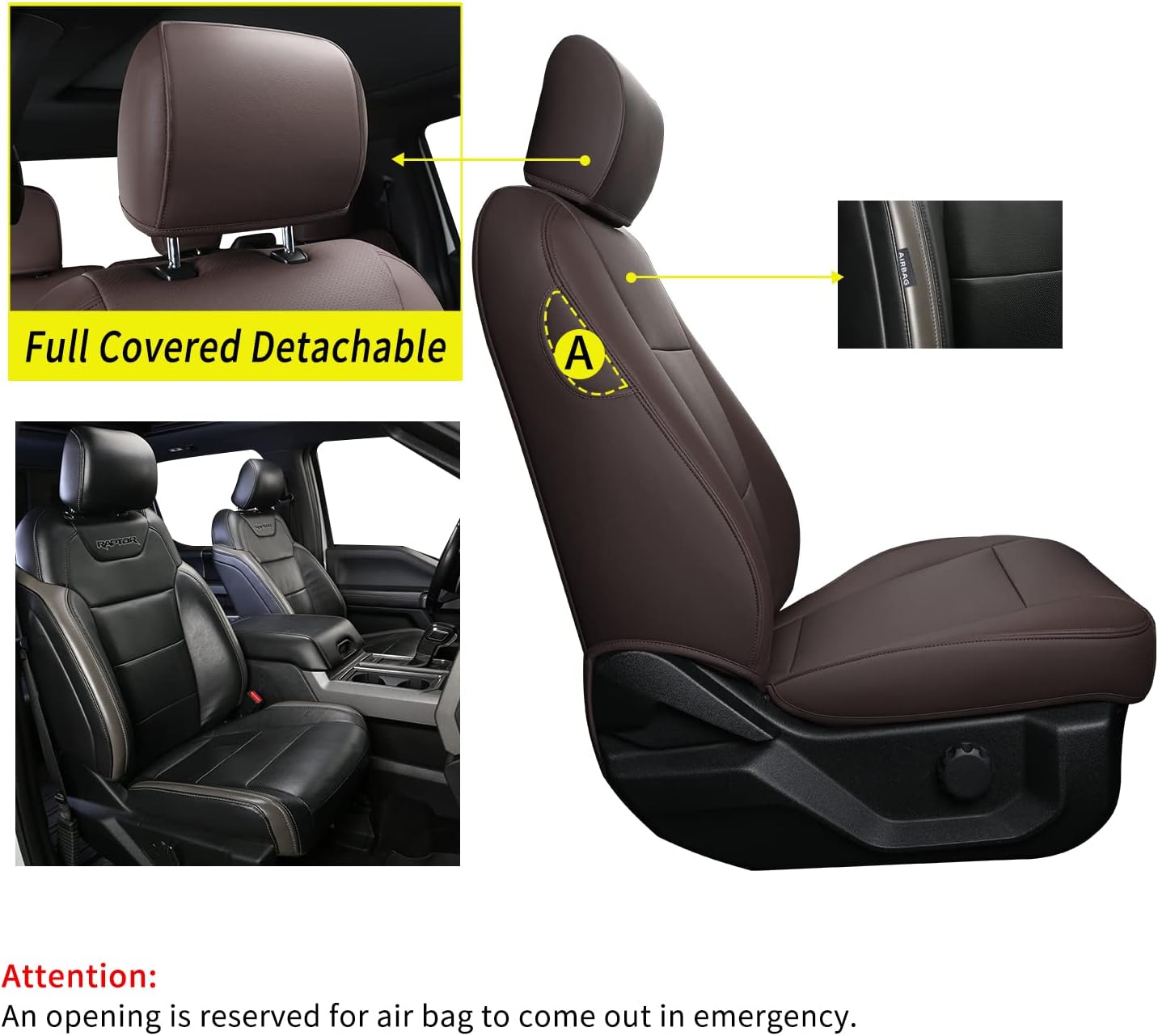 LUCKYMANCLUB F150 Faux-ledaj Sidlokoj, Propre konvenaj 2015-2024 Ford F150 SuperCrew, kaj 2017-2024 F250 F350 F450 Super Duty Crew Cab