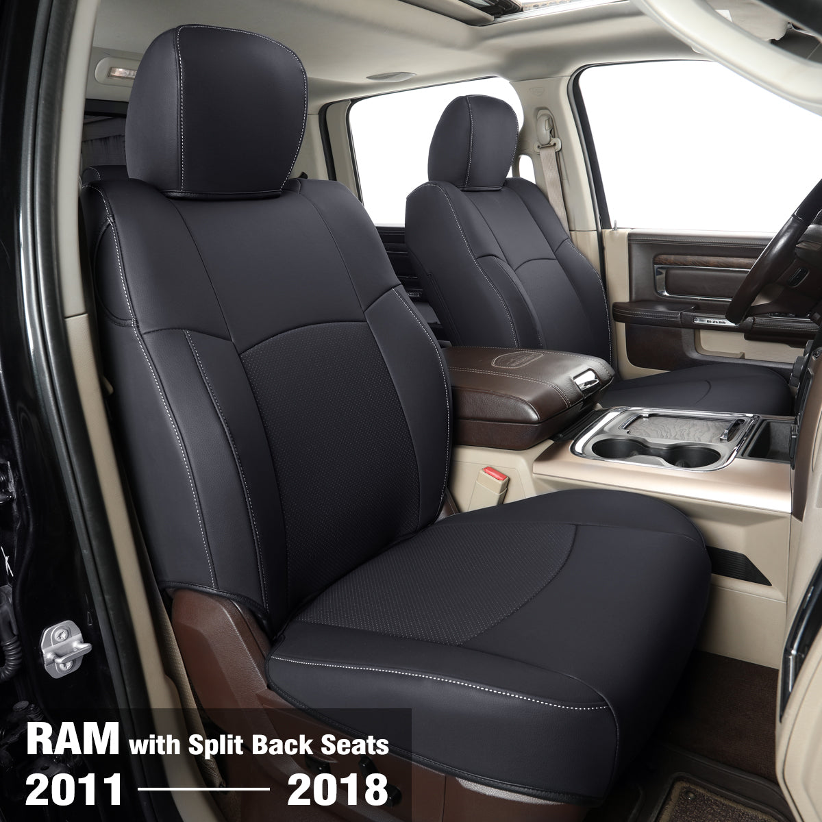 LUCKYMAN CLUB Ram 1500 2011-2025 Crew Cab Waterproof Seat Covers FullSet, Custom Fit Ram Bighorn Laramie Limited Rebel Longhorn Pickup with 4/6 Split Rear Seat