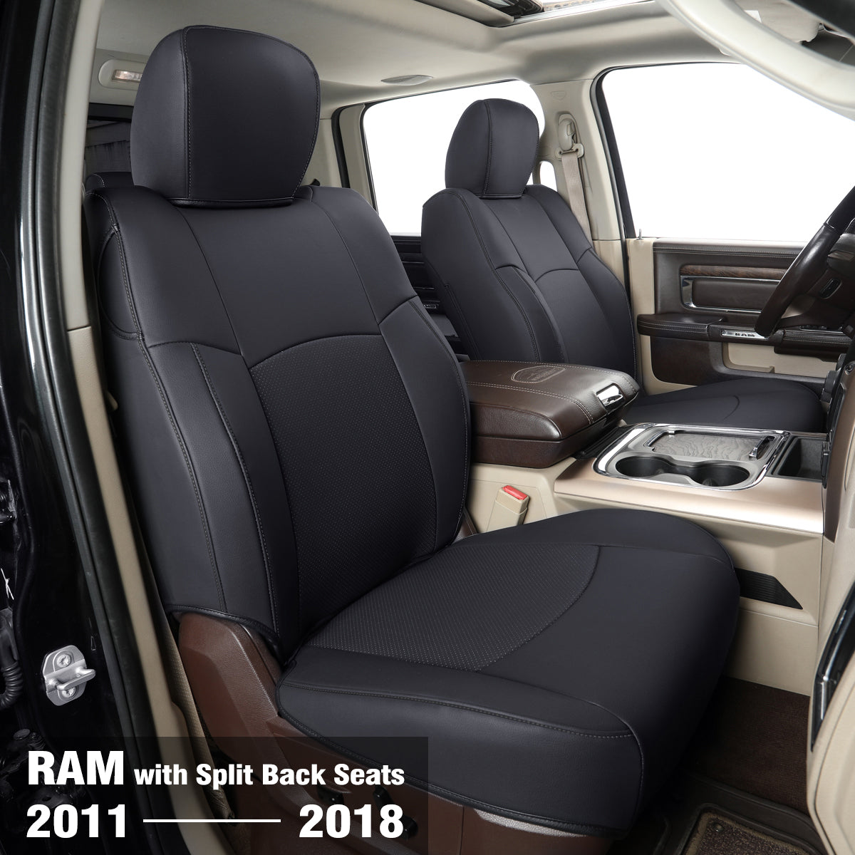 LUCKYMAN CLUB Ram 1500 2011-2025 Crew Cab Waterproof Seat Covers FullSet, Custom Fit Ram Bighorn Laramie Limited Rebel Longhorn Pickup with 4/6 Split Rear Seat