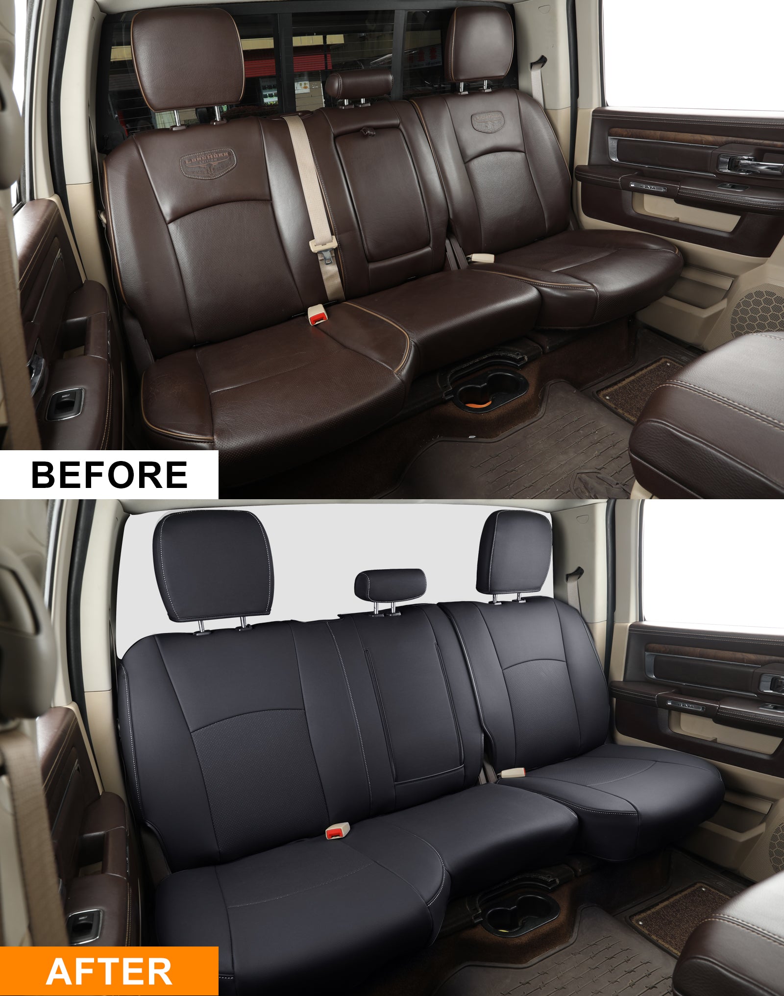 LUCKYMAN CLUB Ram 1500 2011-2025 Crew Cab Waterproof Seat Covers FullSet, Custom Fit Ram Bighorn Laramie Limited Rebel Longhorn Pickup with 4/6 Split Rear Seat