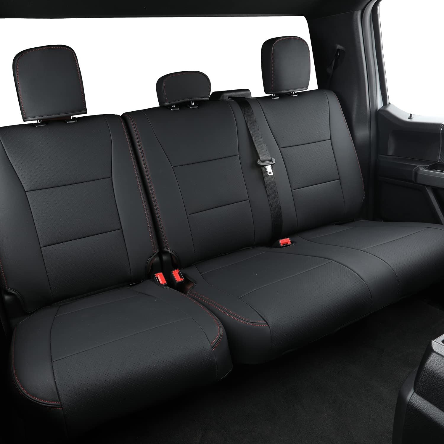 LUCKYMANCLUB F150 Faux Leather Seat Covers, Custom fit 2015-2025 Ford F150 SuperCrew, and 2017-2025 F250 F350 F450 Super Duty Crew Cab