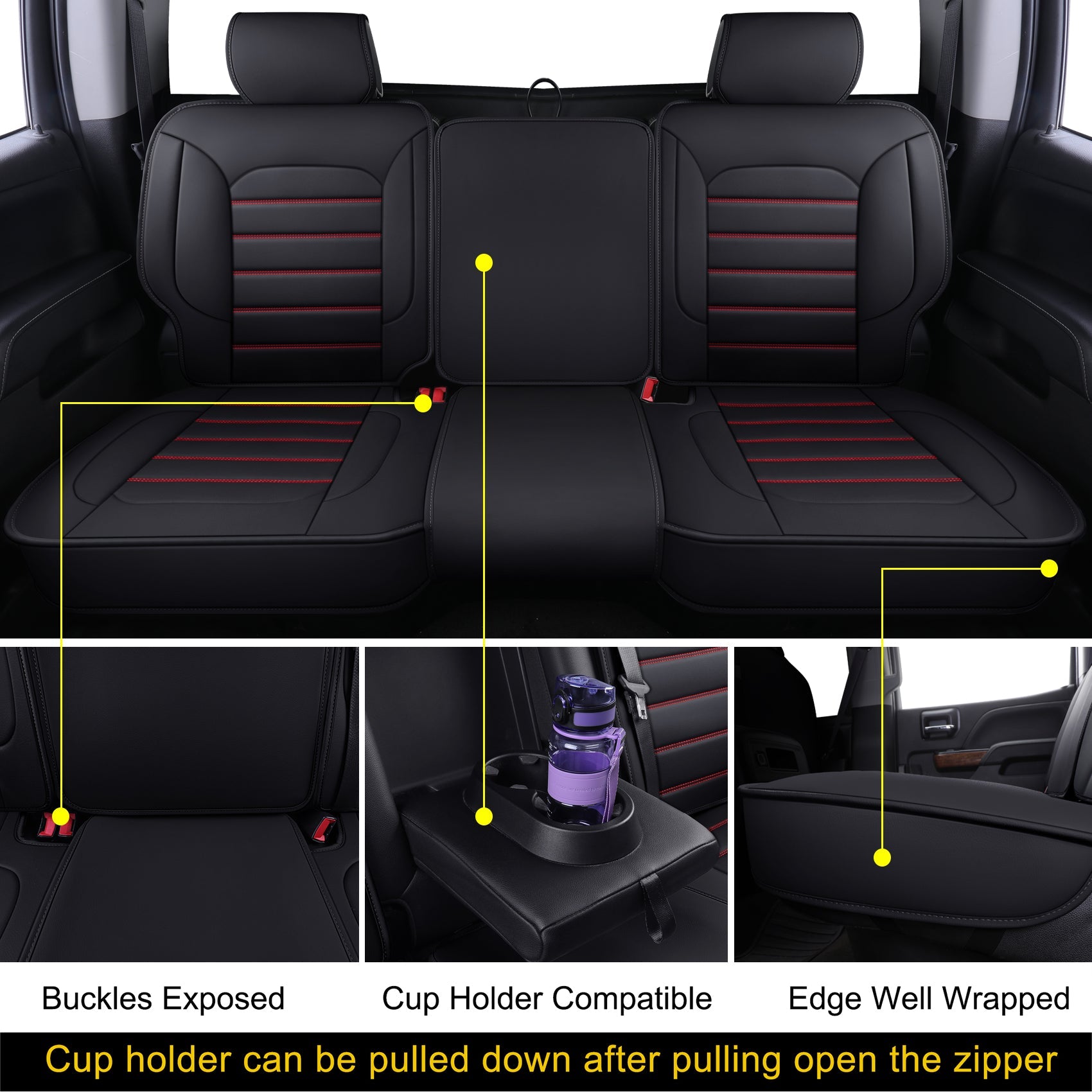 LUCKYMAN CLUB Silverado-Sitzbezüge passend für 2007–2024 Chevy Silverado Sierra 1500/2500 HD / 3500 HD Crew, Double, Extended Cab mit wasserdichtem Kunstleder 