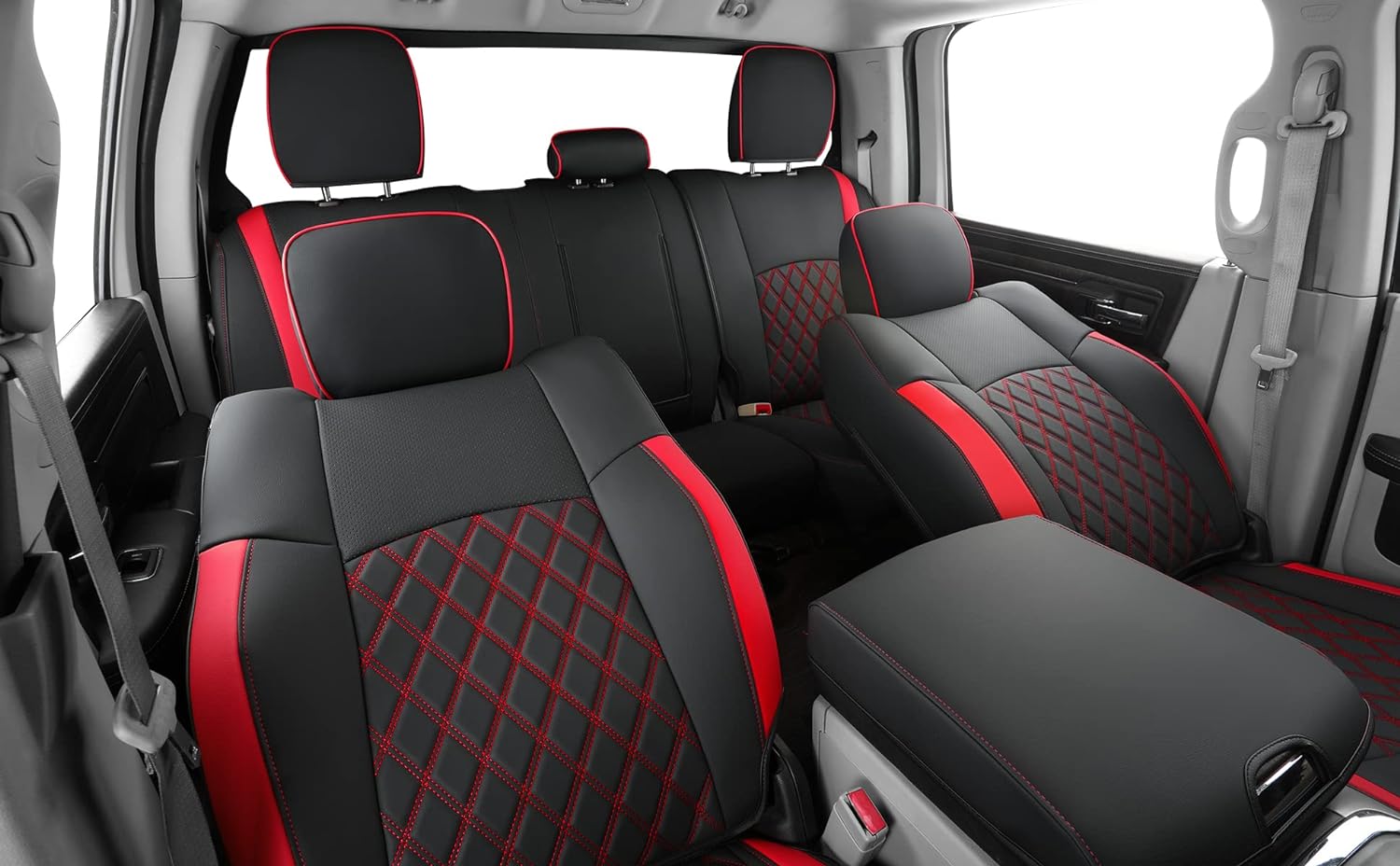 LUCKYMANCLUB Ram 1500Seat Covers,2011-2025,1500/2500/3500Crew Cab Waterproof Seat Covers FullSet, Custom Fit Ram Bighorn Laramie Limited Rebel Longhorn Pickup with 4/6 Split Rear Seat