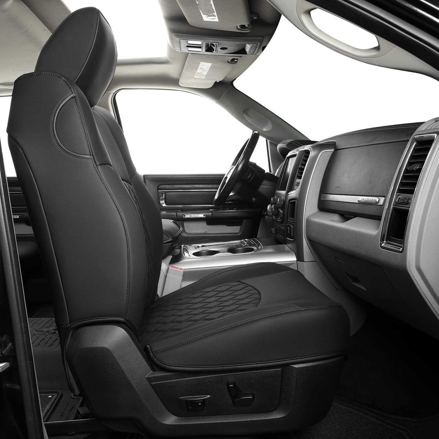 LUCKYMANCLUB Ram 1500Seat Covers,2011-2025,1500/2500/3500Crew Cab Waterproof Seat Covers FullSet, Custom Fit Ram Bighorn Laramie Limited Rebel Longhorn Pickup with 4/6 Split Rear Seat