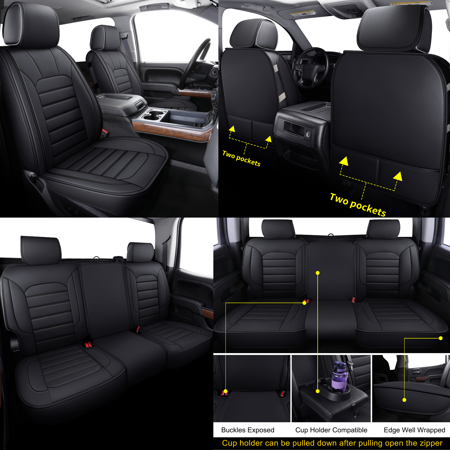 LUCKYMAN CLUB Silverado-Sitzbezüge passend für 2007–2024 Chevy Silverado Sierra 1500/2500 HD / 3500 HD Crew, Double, Extended Cab mit wasserdichtem Kunstleder 