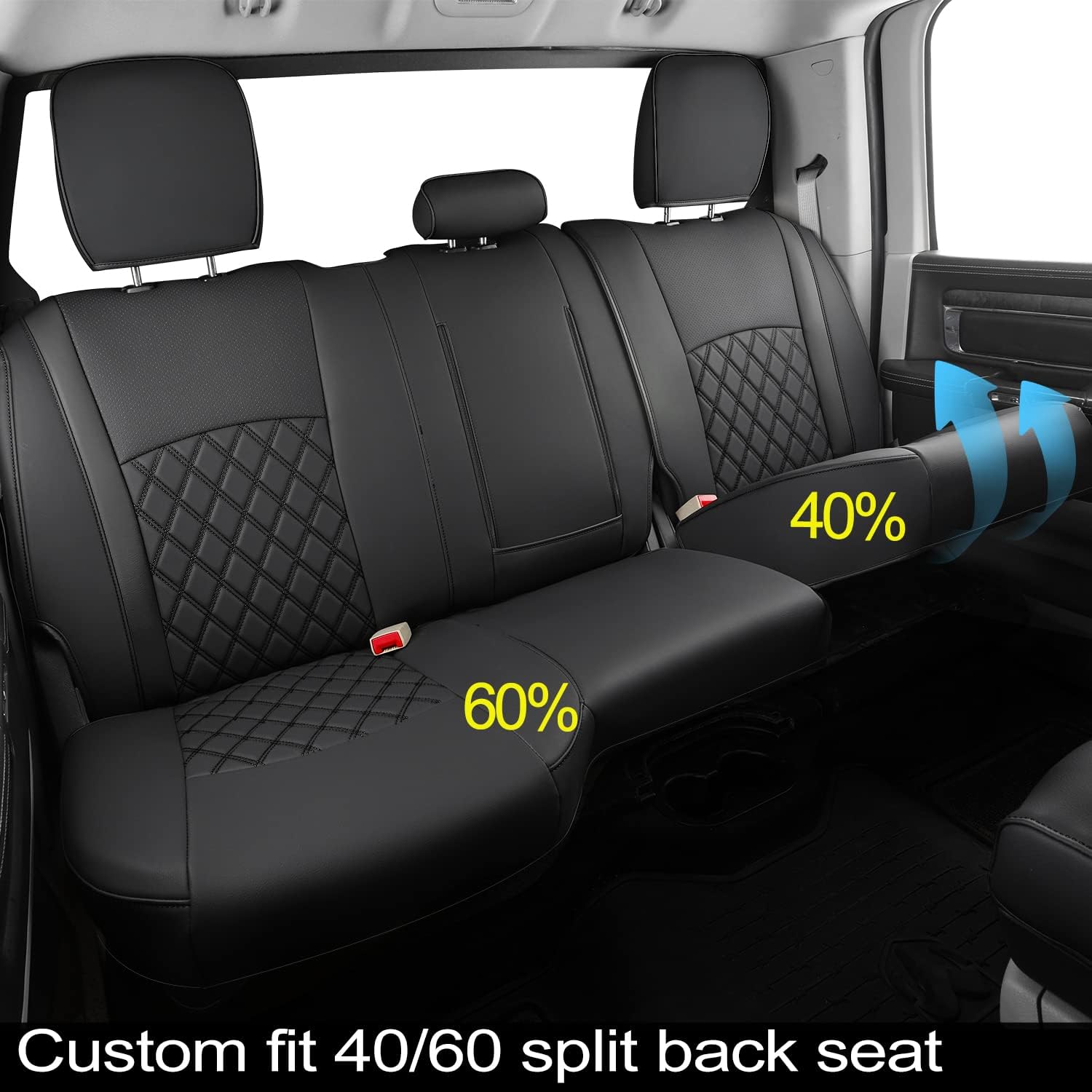 LUCKYMANCLUB Ram 1500Seat Covers,2011-2025,1500/2500/3500Crew Cab Waterproof Seat Covers FullSet, Custom Fit Ram Bighorn Laramie Limited Rebel Longhorn Pickup with 4/6 Split Rear Seat