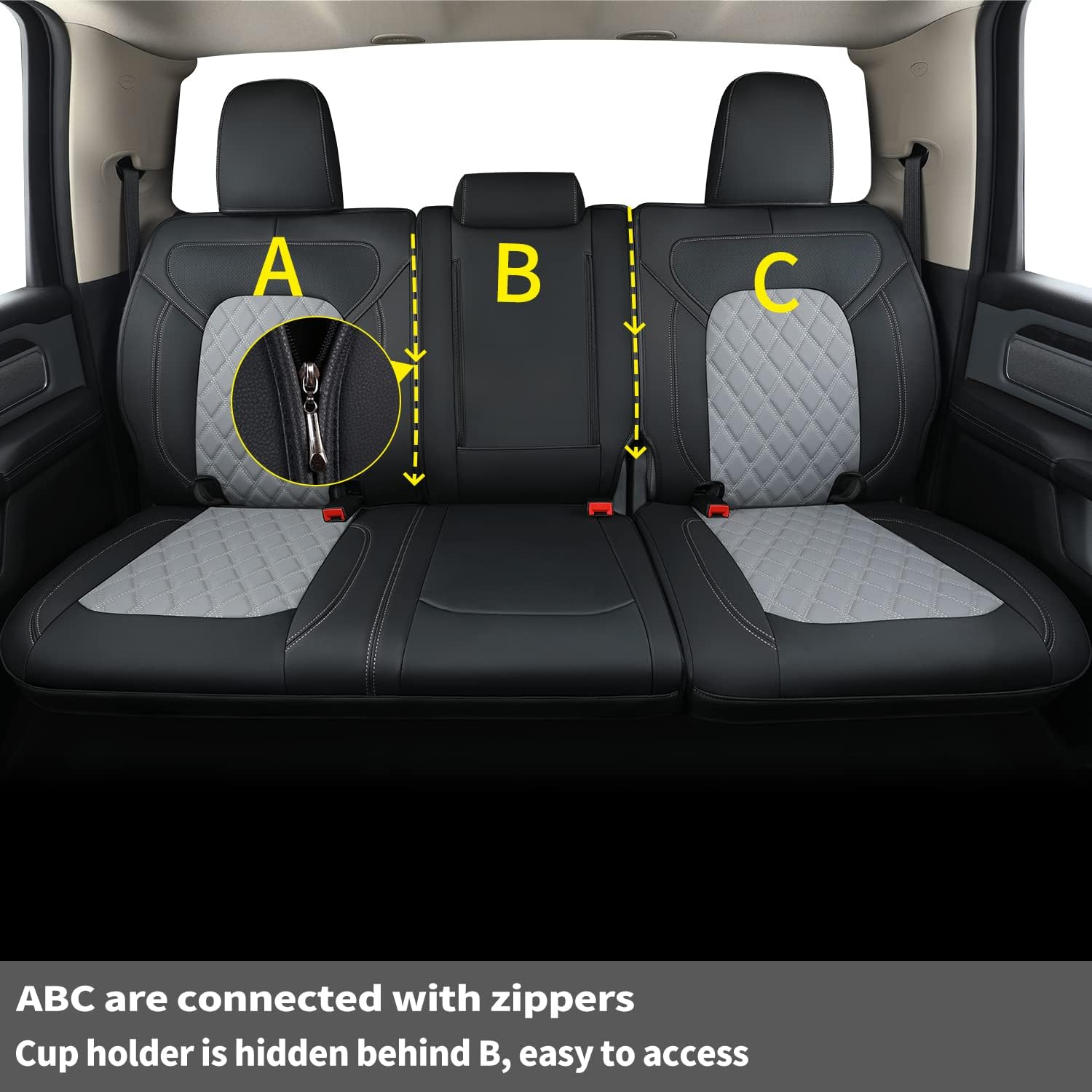 LUCKYMANCLUB Ram 1500Seat Covers,2011-2025,1500/2500/3500Crew Cab Waterproof Seat Covers FullSet, Custom Fit Ram Bighorn Laramie Limited Rebel Longhorn Pickup with 4/6 Split Rear Seat