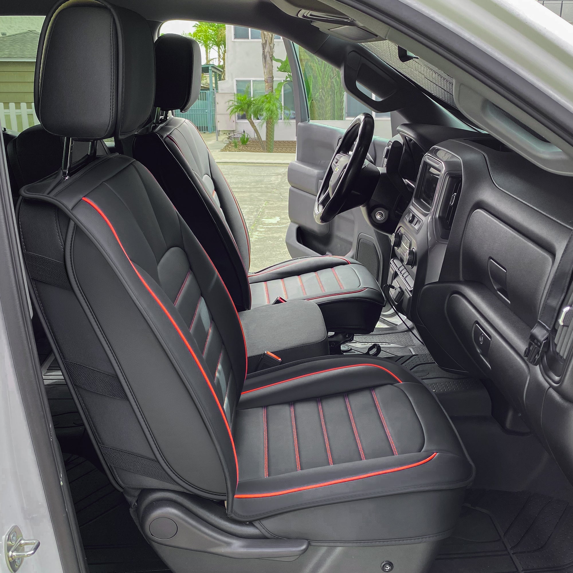LUCKYMAN CLUB Silverado-Sitzbezüge passend für 2007–2024 Chevy Silverado Sierra 1500/2500 HD / 3500 HD Crew, Double, Extended Cab mit wasserdichtem Kunstleder 