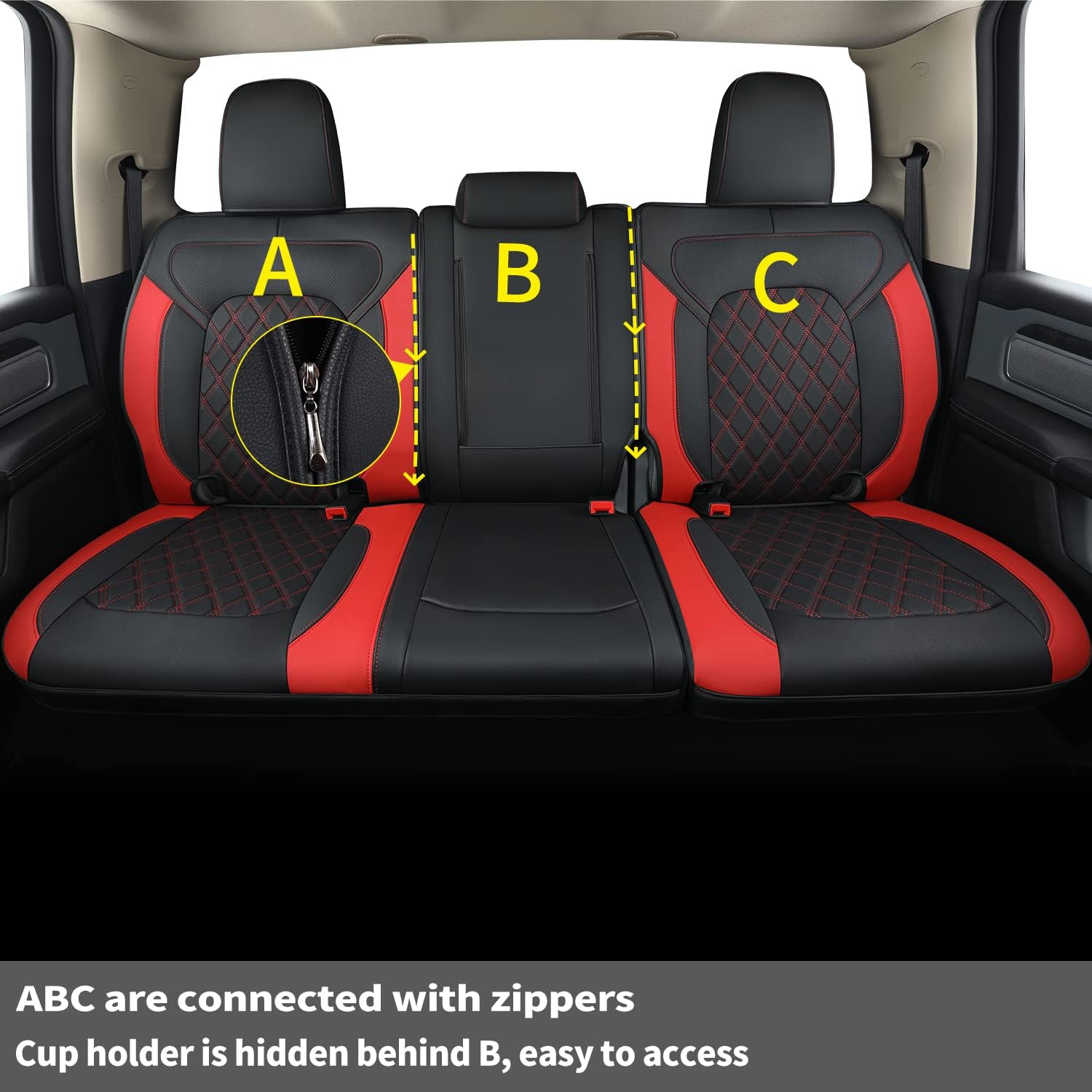LUCKYMANCLUB Ram 1500Seat Covers,2011-2025,1500/2500/3500Crew Cab Waterproof Seat Covers FullSet, Custom Fit Ram Bighorn Laramie Limited Rebel Longhorn Pickup with 4/6 Split Rear Seat
