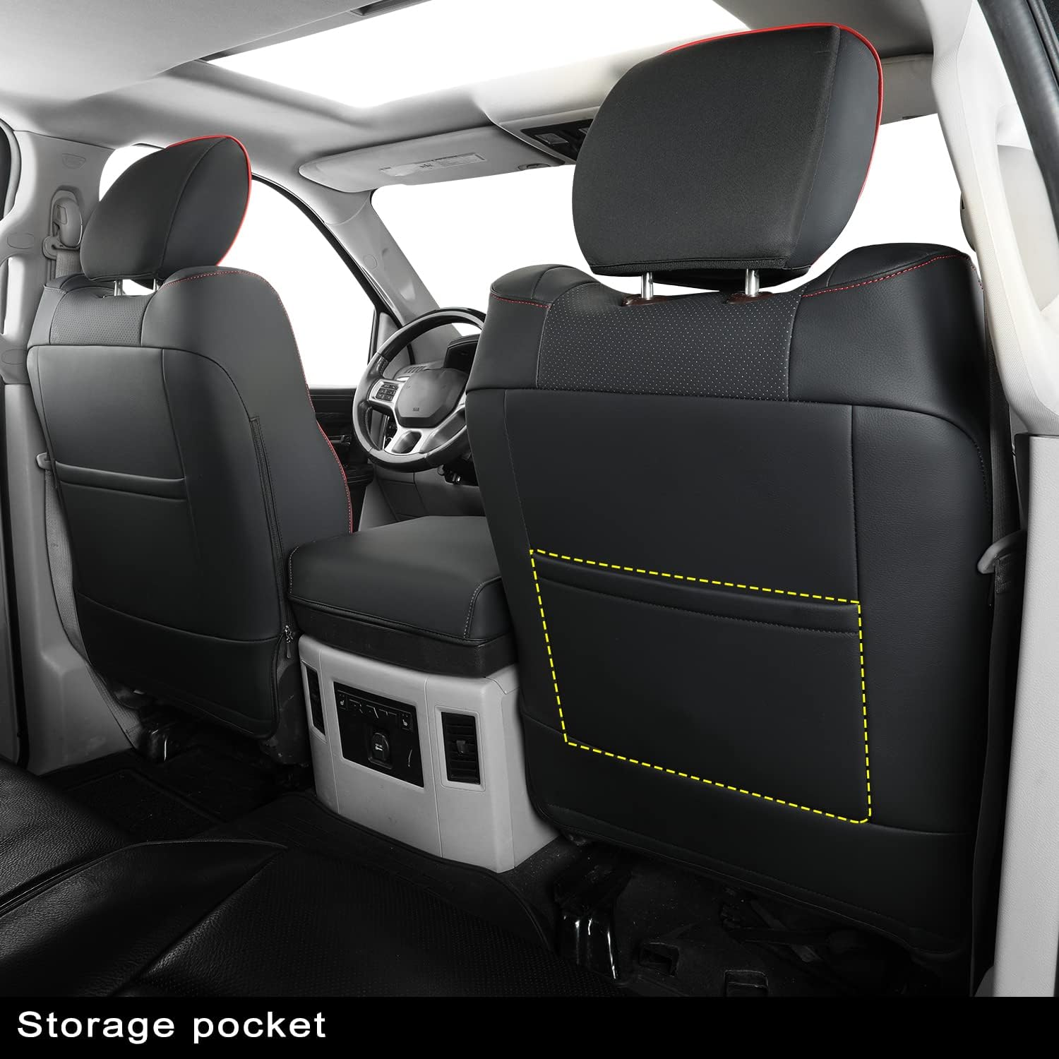 LUCKYMANCLUB Ram 1500Seat Covers,2011-2025,1500/2500/3500Crew Cab Waterproof Seat Covers FullSet, Custom Fit Ram Bighorn Laramie Limited Rebel Longhorn Pickup with 4/6 Split Rear Seat