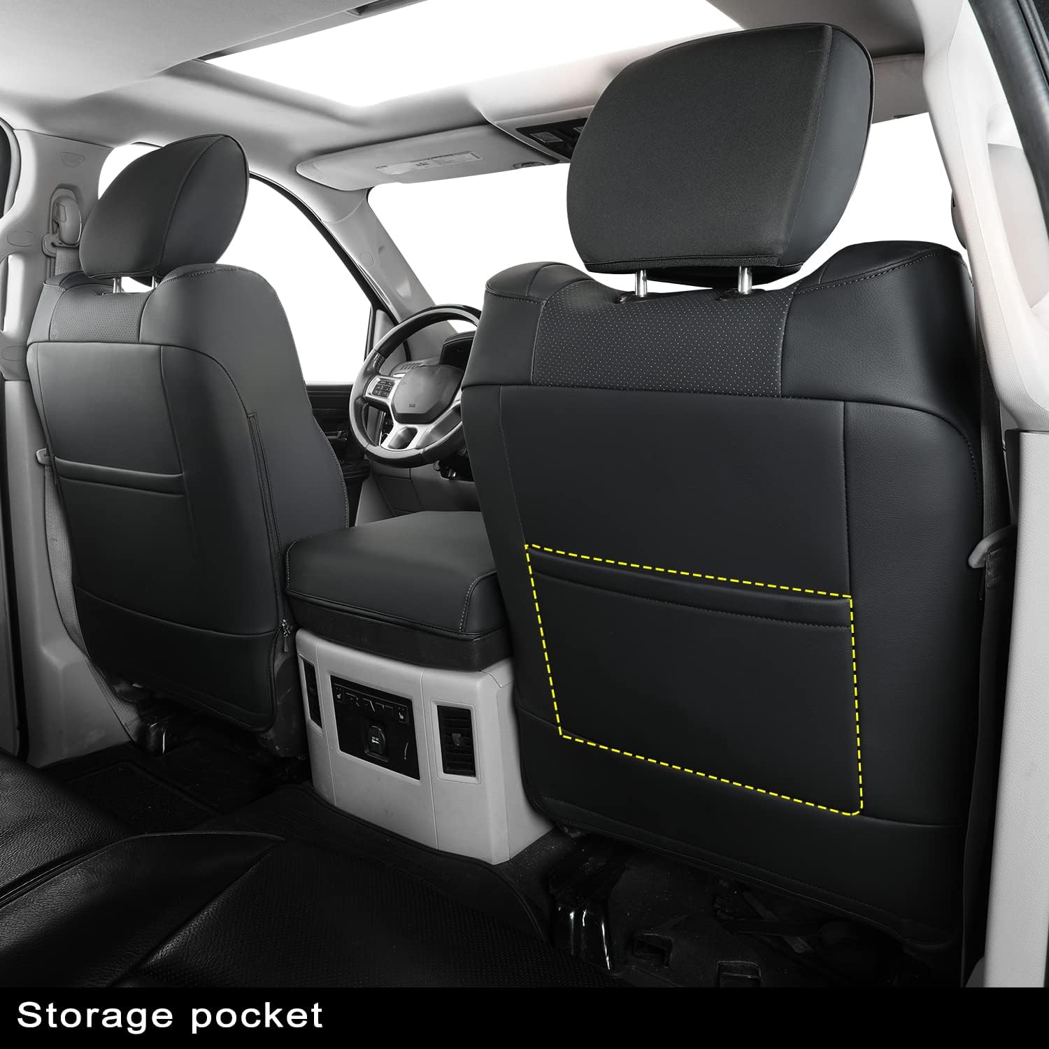 LUCKYMANCLUB Ram 1500Seat Covers,2011-2025,1500/2500/3500Crew Cab Waterproof Seat Covers FullSet, Custom Fit Ram Bighorn Laramie Limited Rebel Longhorn Pickup with 4/6 Split Rear Seat