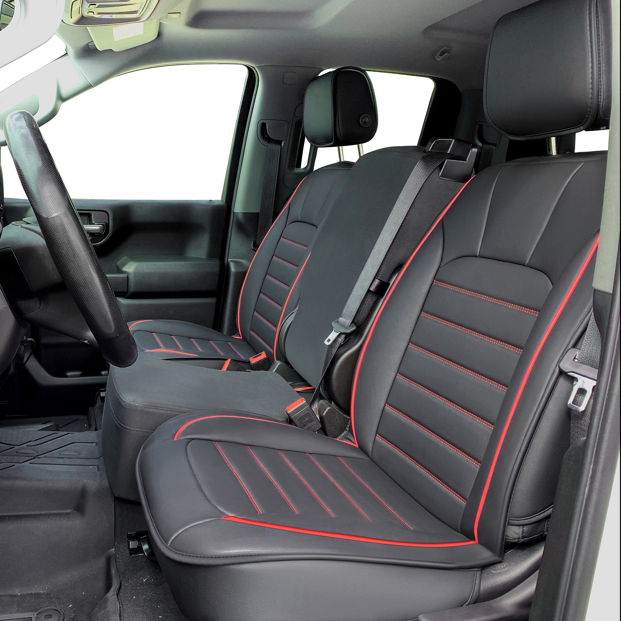 LUCKYMAN CLUB Silverado-Sitzbezüge passend für 2007–2024 Chevy Silverado Sierra 1500/2500 HD / 3500 HD Crew, Double, Extended Cab mit wasserdichtem Kunstleder 