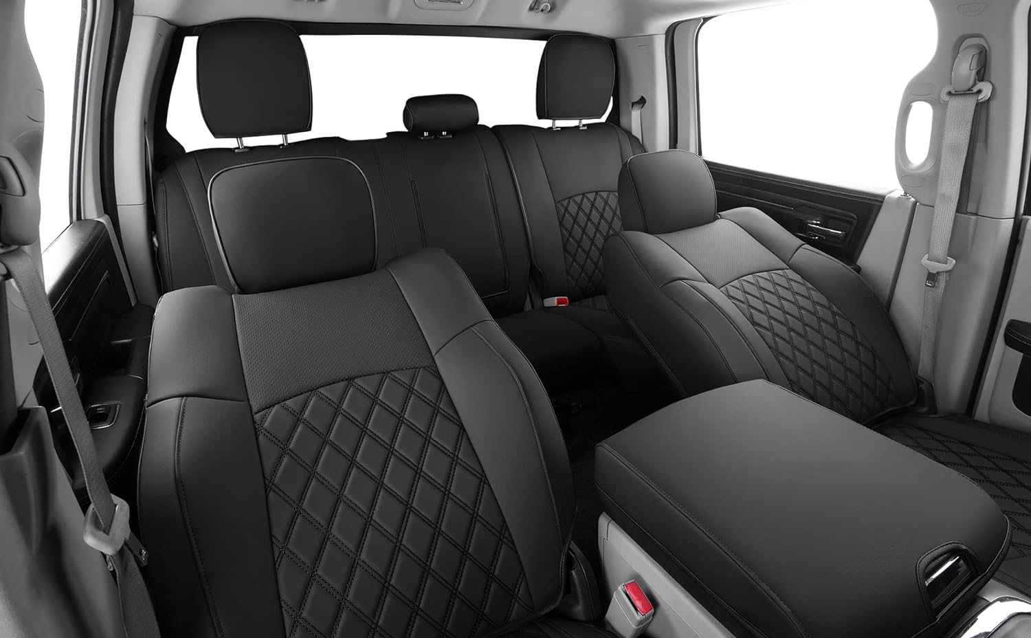 LUCKYMANCLUB Ram 1500Seat Covers,2011-2025,1500/2500/3500Crew Cab Waterproof Seat Covers FullSet, Custom Fit Ram Bighorn Laramie Limited Rebel Longhorn Pickup with 4/6 Split Rear Seat