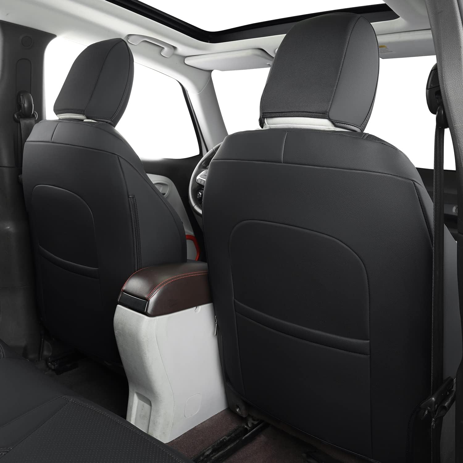 LUCKYMANCLUB Compass Seat Covers, Fit for 2018-2025 Jeep Compass and 2015-2025 Jeep Renegade 4dr SUV with Water Proof Faux Leather