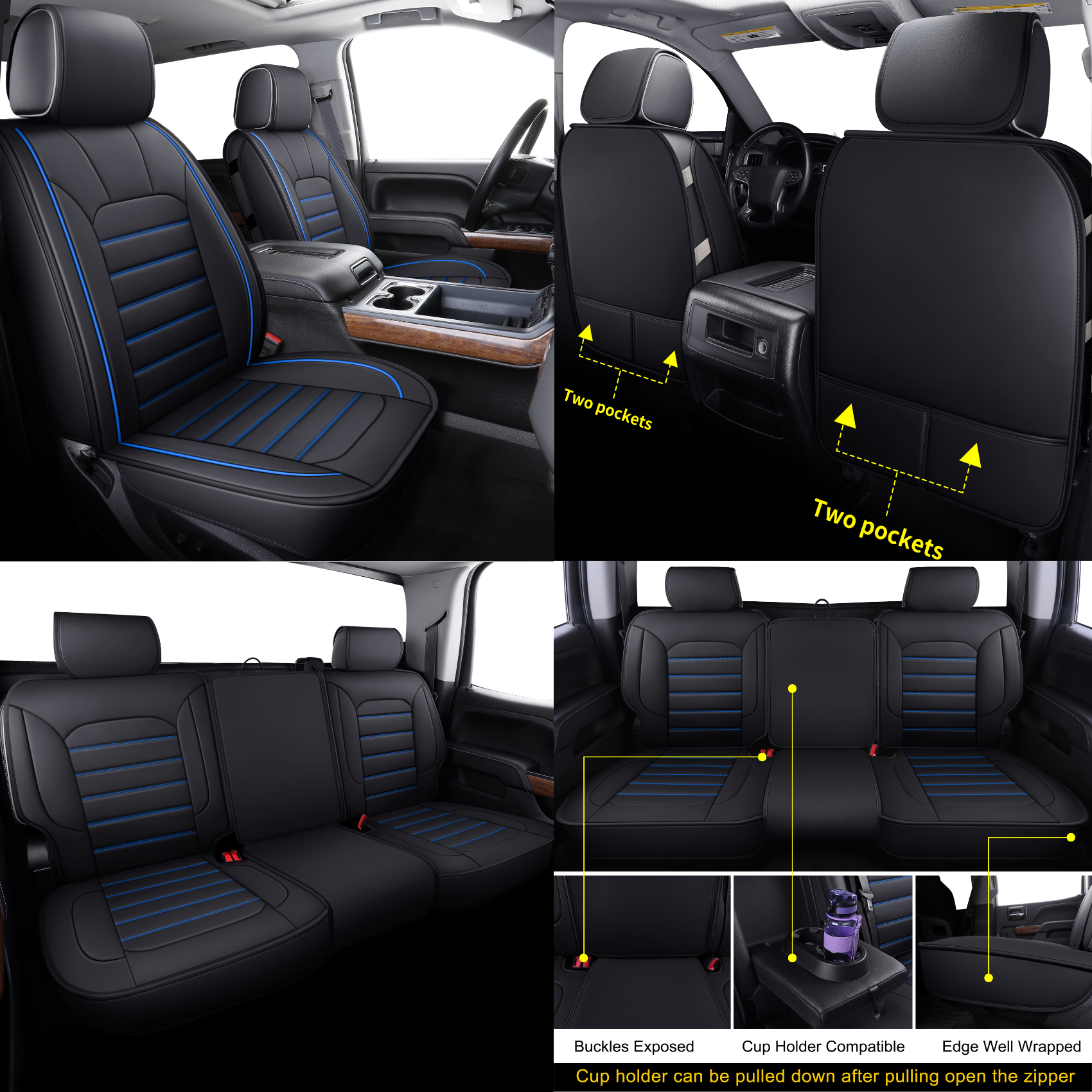 LUCKYMAN CLUB Silverado-Sitzbezüge passend für 2007–2024 Chevy Silverado Sierra 1500/2500 HD / 3500 HD Crew, Double, Extended Cab mit wasserdichtem Kunstleder 