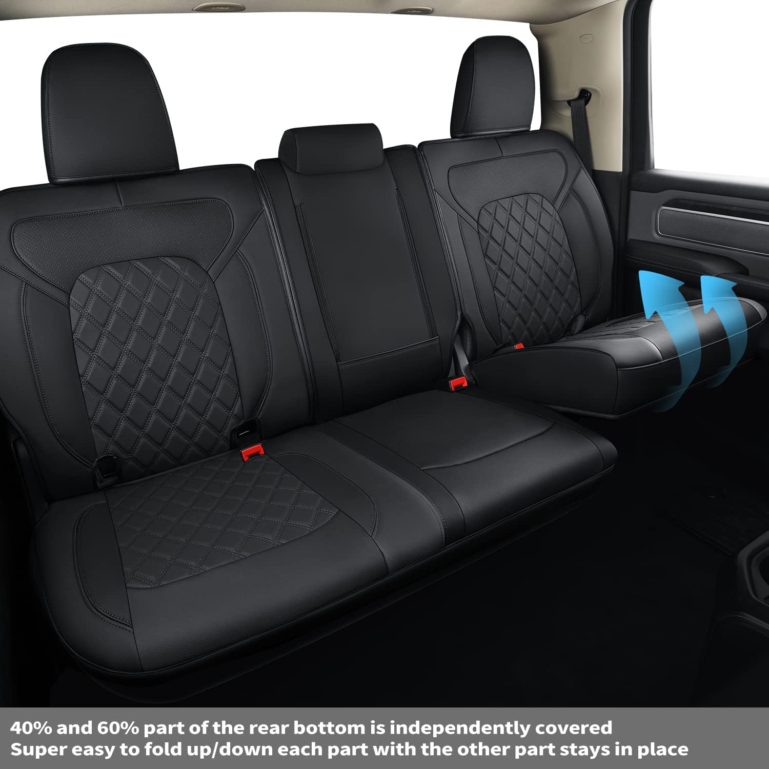 LUCKYMANCLUB Ram 1500Seat Covers,2011-2025,1500/2500/3500Crew Cab Waterproof Seat Covers FullSet, Custom Fit Ram Bighorn Laramie Limited Rebel Longhorn Pickup with 4/6 Split Rear Seat