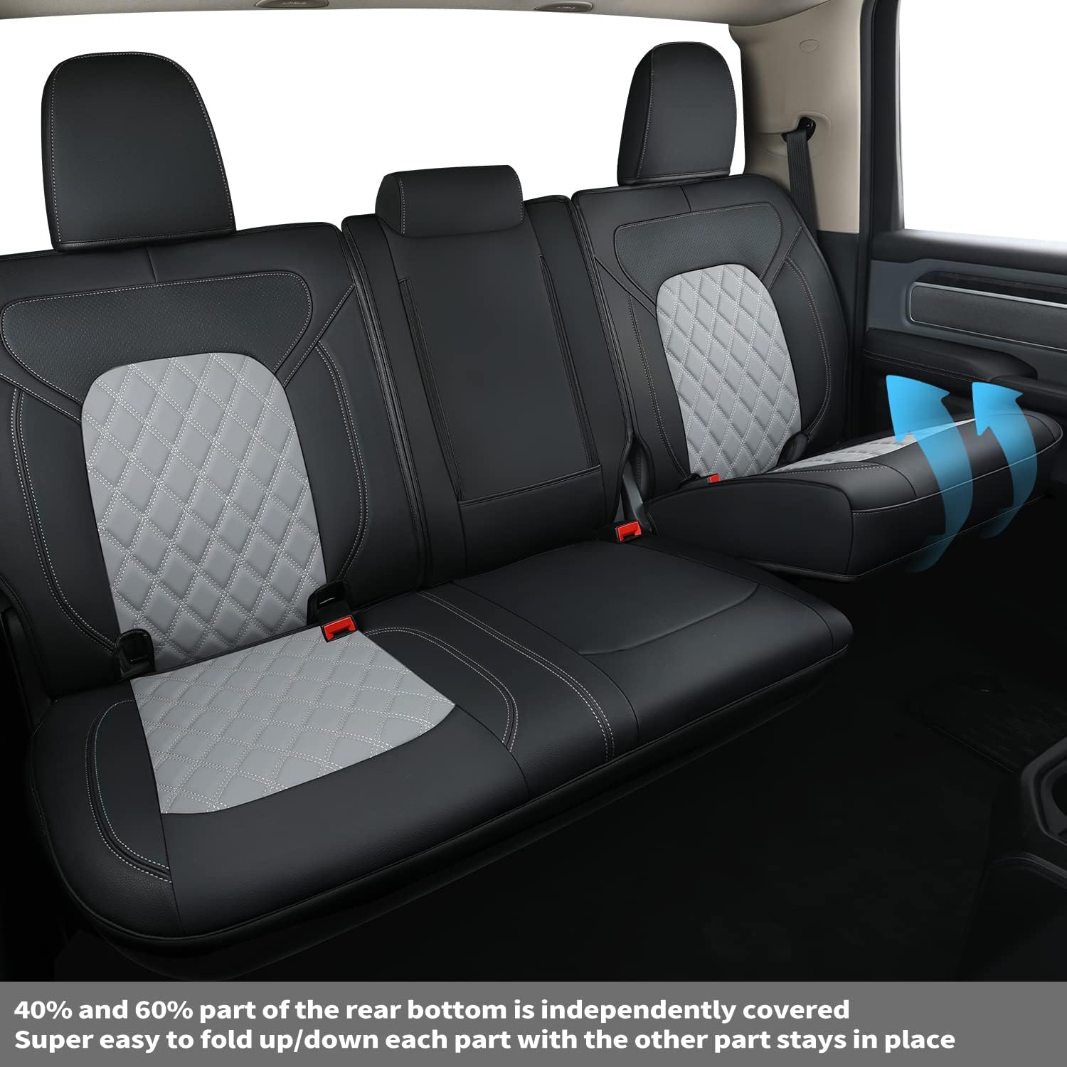 LUCKYMANCLUB Ram 1500Seat Covers,2011-2025,1500/2500/3500Crew Cab Waterproof Seat Covers FullSet, Custom Fit Ram Bighorn Laramie Limited Rebel Longhorn Pickup with 4/6 Split Rear Seat