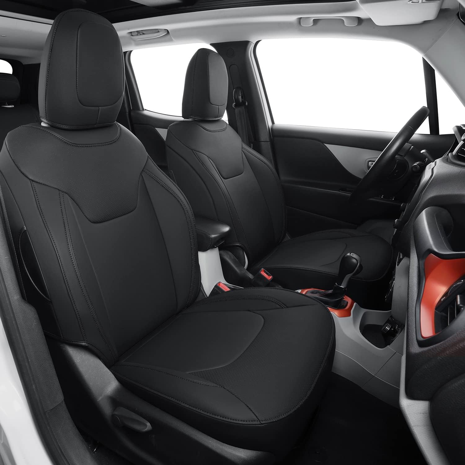 LUCKYMANCLUB Compass Seat Covers, Fit for 2018-2025 Jeep Compass and 2015-2025 Jeep Renegade 4dr SUV with Water Proof Faux Leather