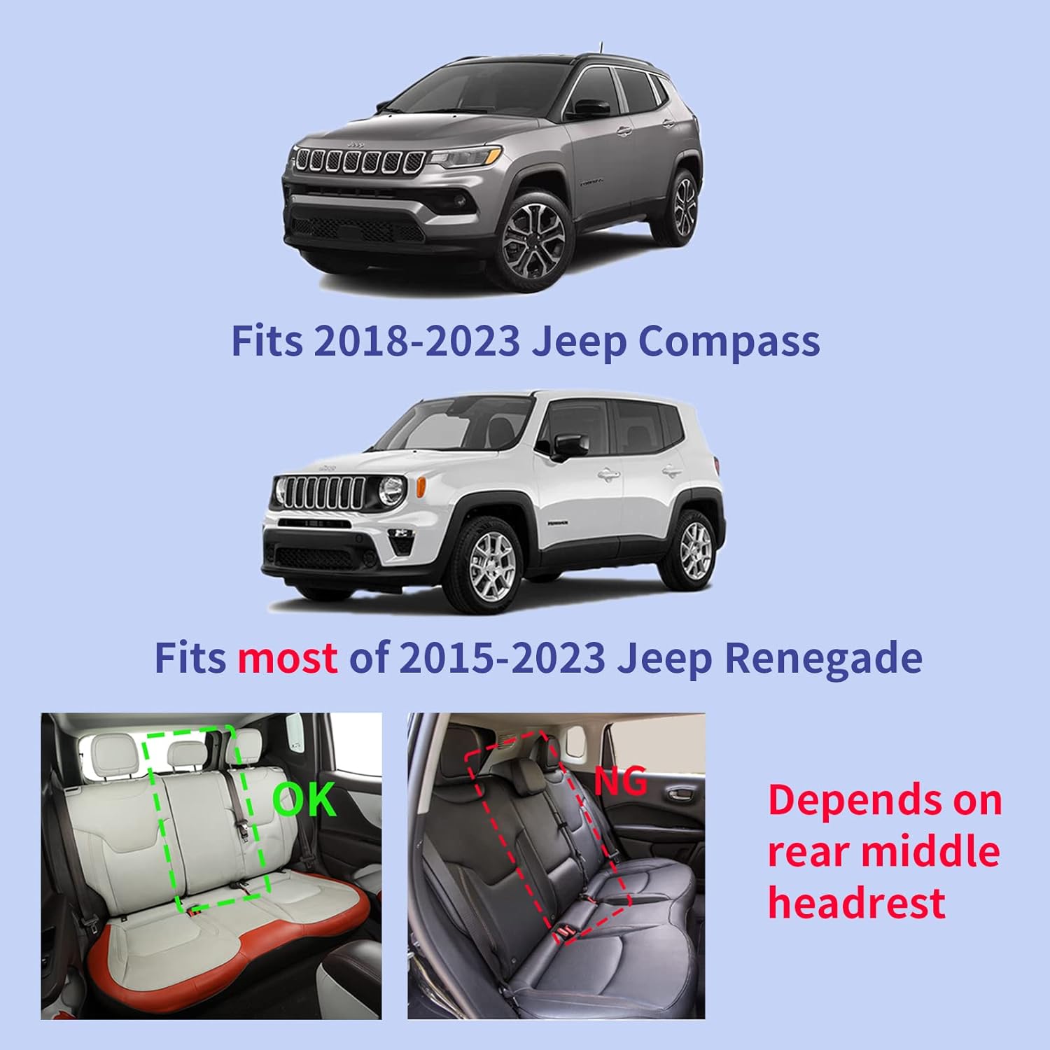 LUCKYMANCLUB Compass Seat Covers, Fit for 2018-2025 Jeep Compass and 2015-2025 Jeep Renegade 4dr SUV with Water Proof Faux Leather