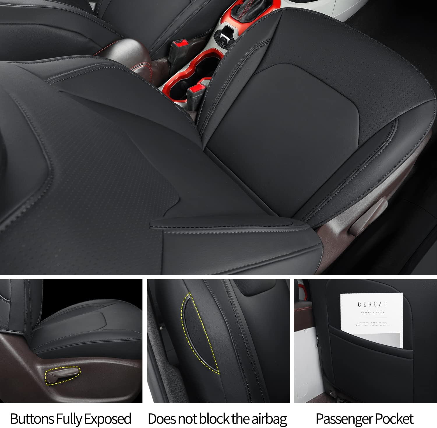 LUCKYMANCLUB Compass Seat Covers, Fit for 2018-2025 Jeep Compass and 2015-2025 Jeep Renegade 4dr SUV with Water Proof Faux Leather