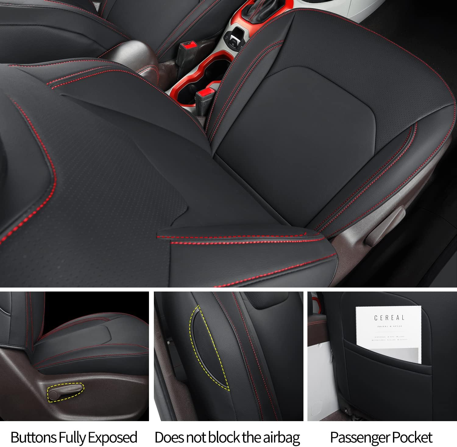 LUCKYMANCLUB Compass Seat Covers, Fit for 2018-2025 Jeep Compass and 2015-2025 Jeep Renegade 4dr SUV with Water Proof Faux Leather