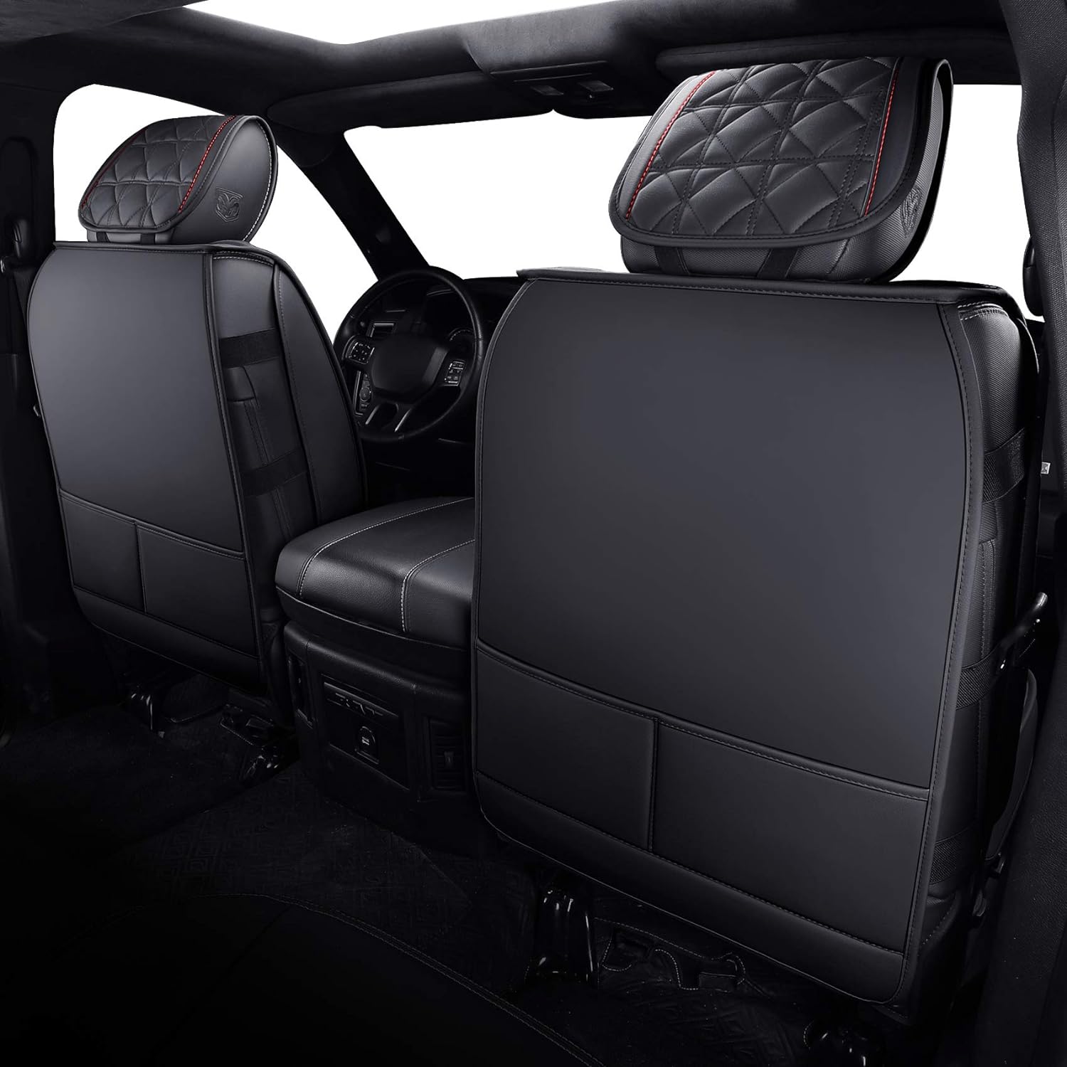 LUCKYMAN CLUB Dodge RAM Seat Covers Fit for 2009-2025 1500HD 2010-2025 2500/3500HD Limited Laramie Big Horn Tradesman Crew Double Cab Quad Cab Truck Waterproof Leather