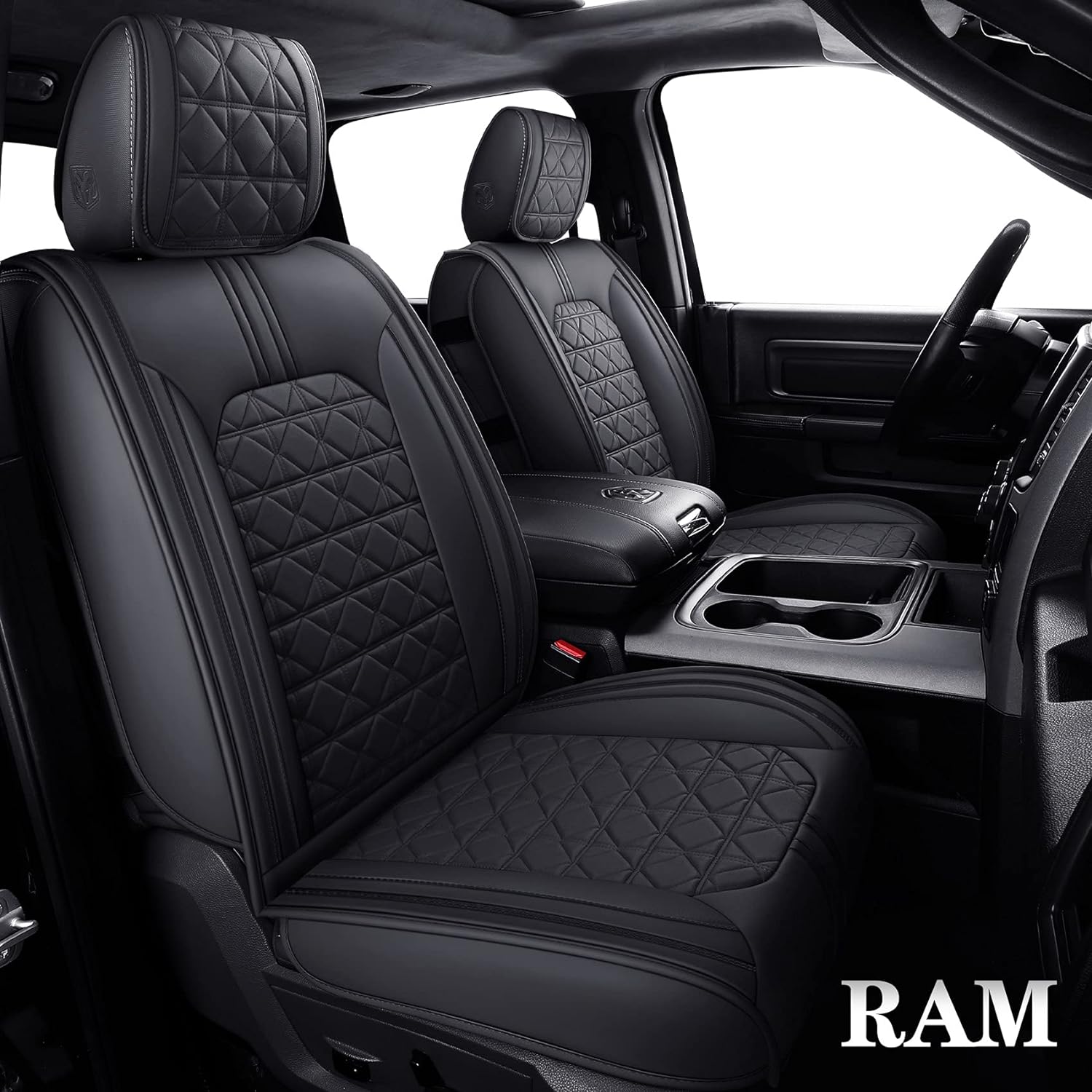 LUCKYMAN CLUB Dodge RAM Seat Covers Fit for 2009-2025 1500HD 2010-2025 2500/3500HD Limited Laramie Big Horn Tradesman Crew Double Cab Quad Cab Truck Waterproof Leather