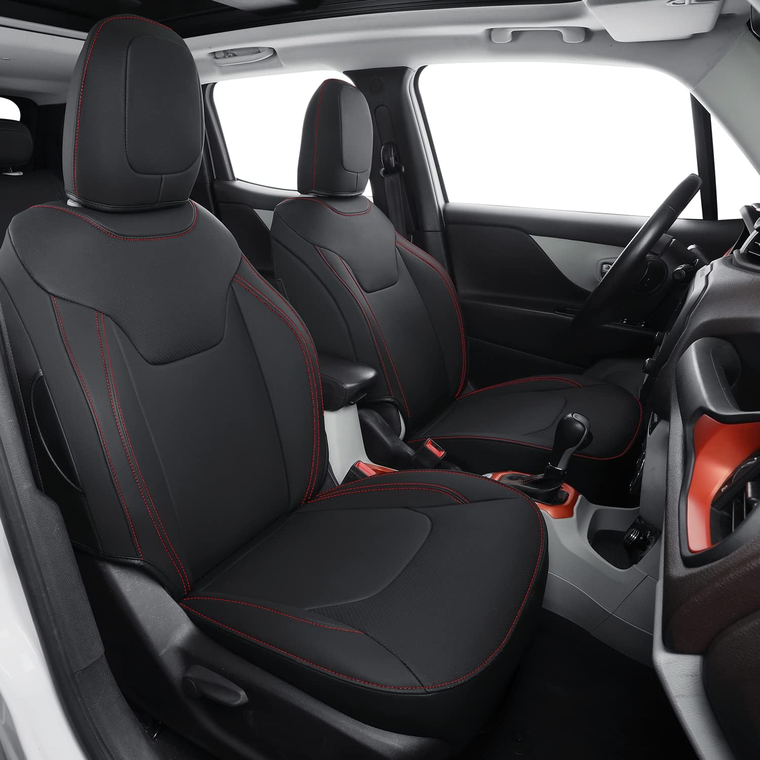 LUCKYMANCLUB Compass Seat Covers, Fit for 2018-2025 Jeep Compass and 2015-2025 Jeep Renegade 4dr SUV with Water Proof Faux Leather