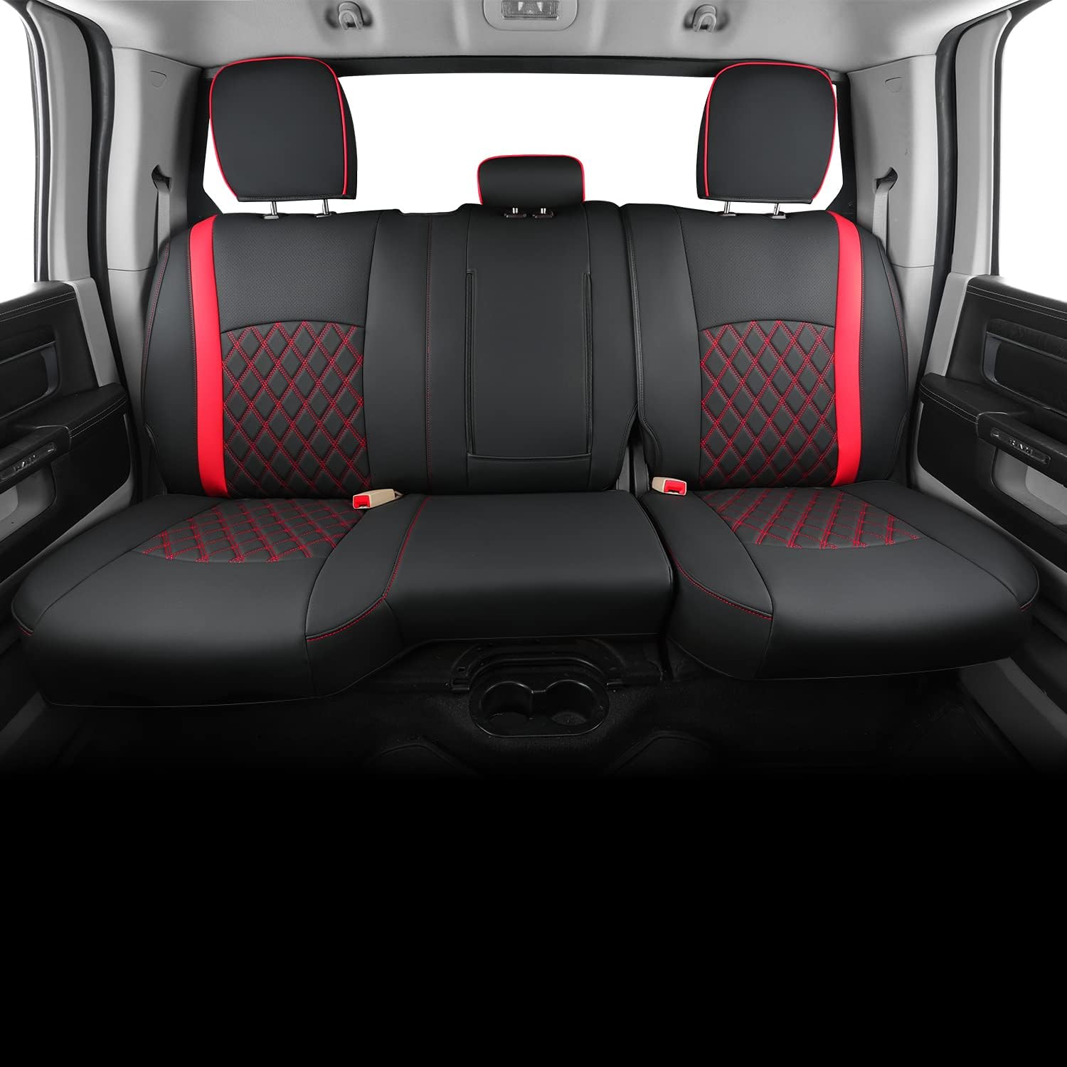 LUCKYMANCLUB Ram 1500Seat Covers,2011-2025,1500/2500/3500Crew Cab Waterproof Seat Covers FullSet, Custom Fit Ram Bighorn Laramie Limited Rebel Longhorn Pickup with 4/6 Split Rear Seat