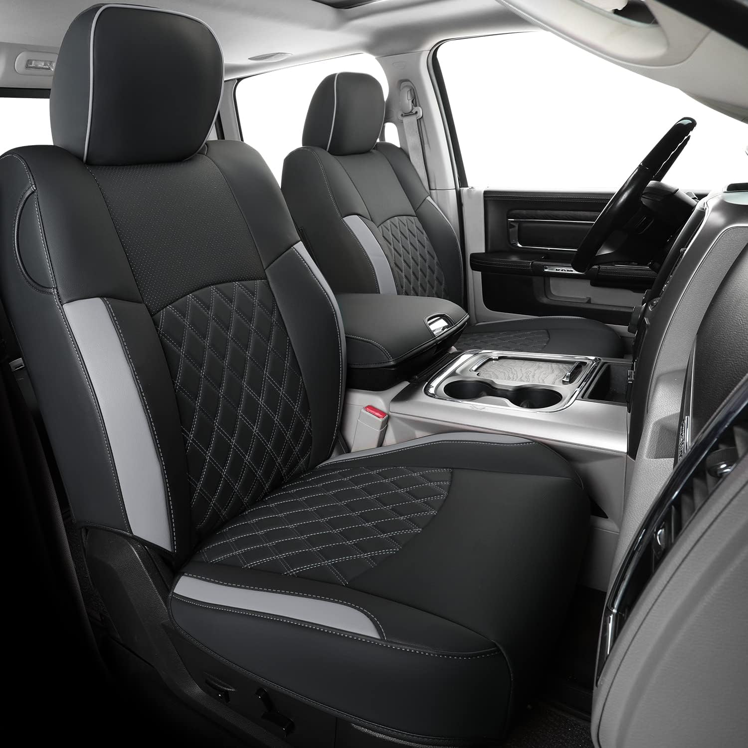 LUCKYMANCLUB Ram 1500Seat Covers,2011-2025,1500/2500/3500Crew Cab Waterproof Seat Covers FullSet, Custom Fit Ram Bighorn Laramie Limited Rebel Longhorn Pickup with 4/6 Split Rear Seat