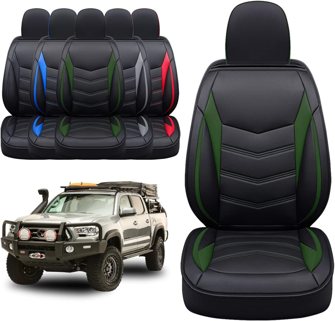 LUCKYMAN KLUBO 2005-2023 Tacoma Seat Covers Plena Aro Akvorezista ledo por Tacoma Double/Crew Cab SR SR5 TRD Sport TRD Off-Road PreRunner Trims, kun Akvorezista Faux-ledo Tute envolvanta, kvar sezonoj ĝeneralaj, eluziĝo-rezista kaj gratvundeta 