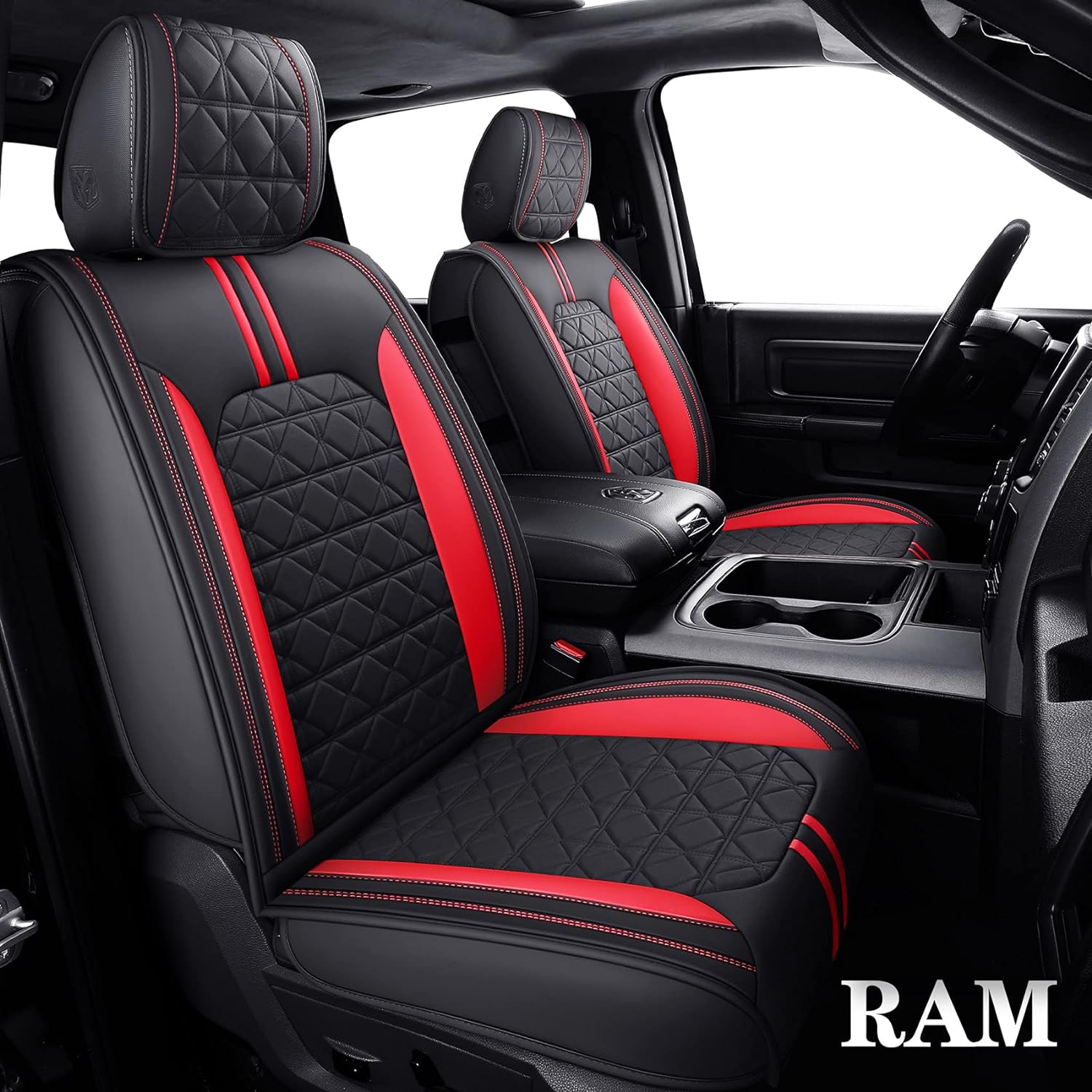 LUCKYMAN CLUB Dodge RAM Seat Covers Fit for 2009-2025 1500HD 2010-2025 2500/3500HD Limited Laramie Big Horn Tradesman Crew Double Cab Quad Cab Truck Waterproof Leather