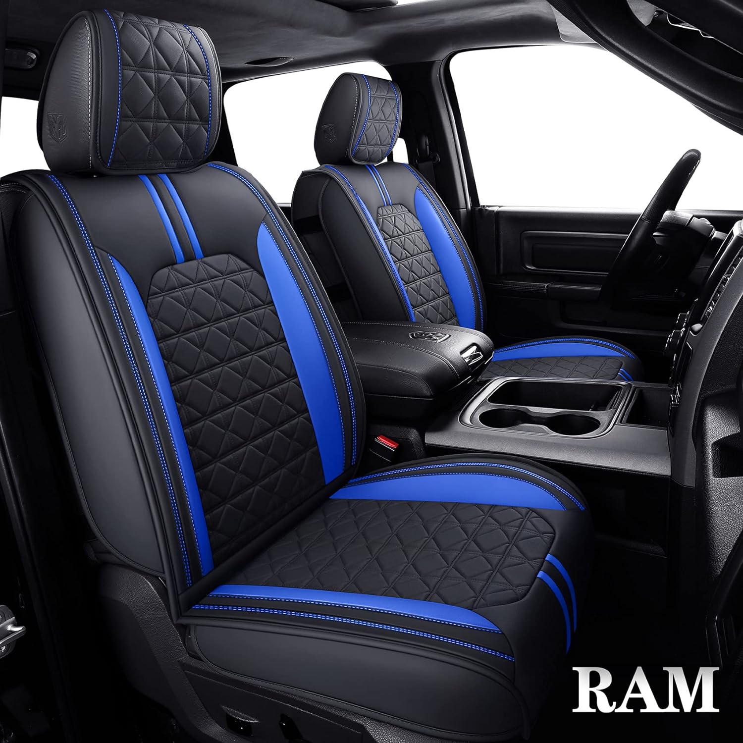 LUCKYMAN CLUB Dodge RAM Seat Covers Fit for 2009-2025 1500HD 2010-2025 2500/3500HD Limited Laramie Big Horn Tradesman Crew Double Cab Quad Cab Truck Waterproof Leather