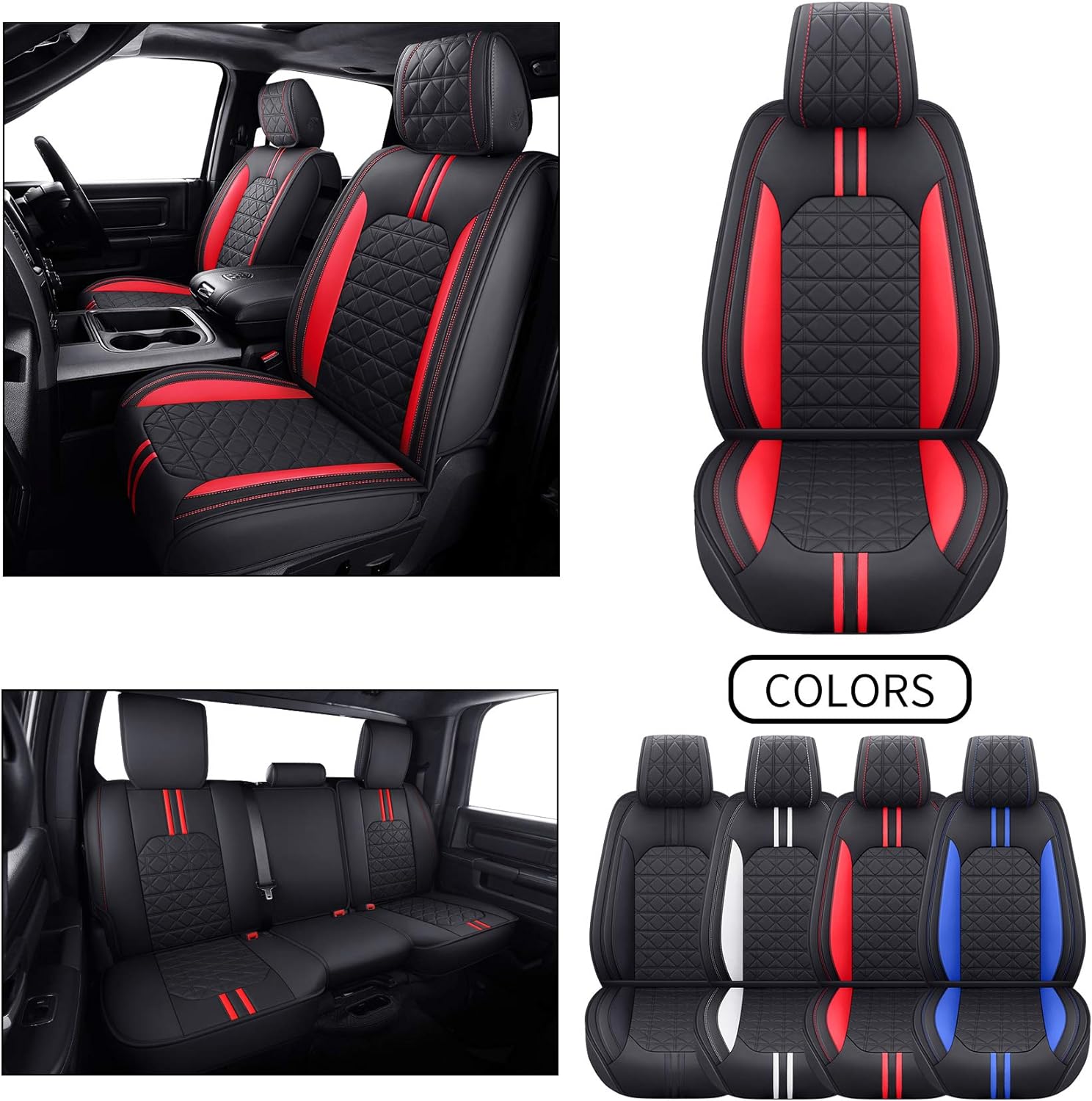 LUCKYMAN CLUB Dodge RAM Seat Covers Fit for 2009-2025 1500HD 2010-2025 2500/3500HD Limited Laramie Big Horn Tradesman Crew Double Cab Quad Cab Truck Waterproof Leather