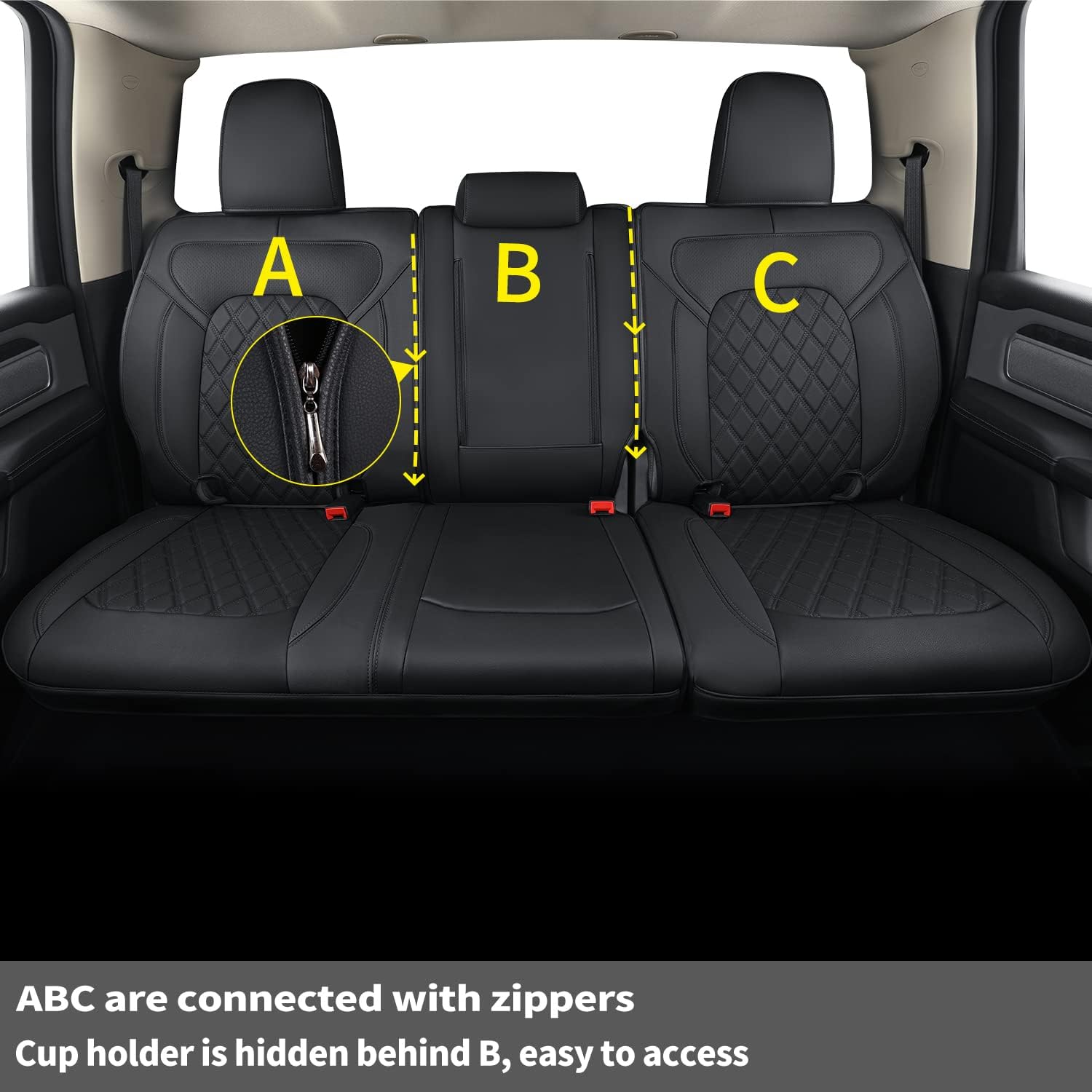 LUCKYMANCLUB Ram 1500Seat Covers,2011-2025,1500/2500/3500Crew Cab Waterproof Seat Covers FullSet, Custom Fit Ram Bighorn Laramie Limited Rebel Longhorn Pickup with 4/6 Split Rear Seat