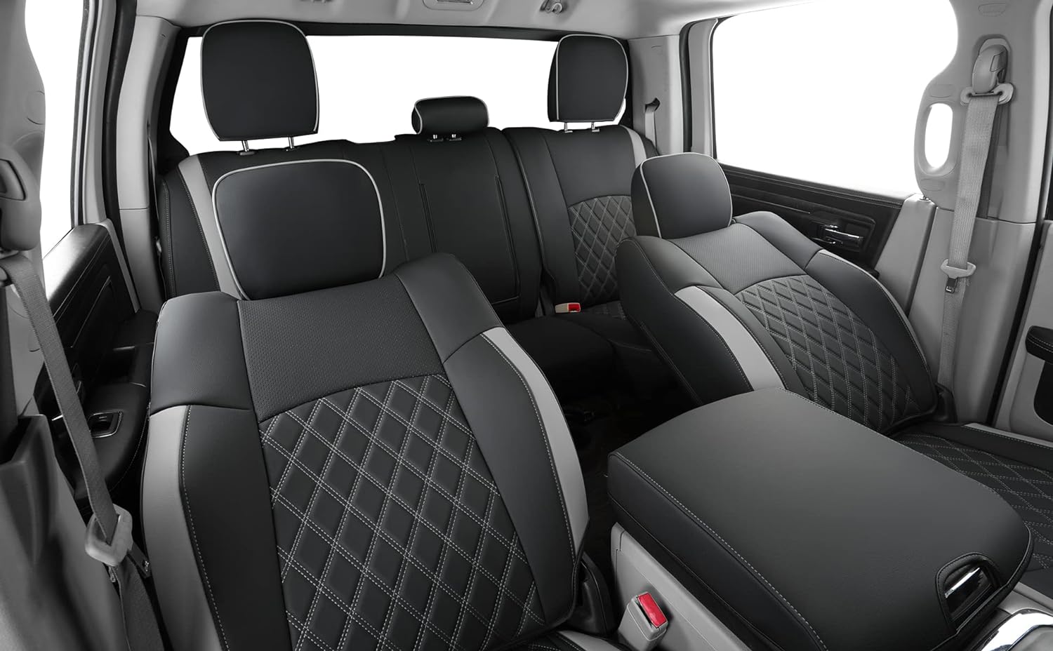 LUCKYMANCLUB Ram 1500Seat Covers,2011-2025,1500/2500/3500Crew Cab Waterproof Seat Covers FullSet, Custom Fit Ram Bighorn Laramie Limited Rebel Longhorn Pickup with 4/6 Split Rear Seat