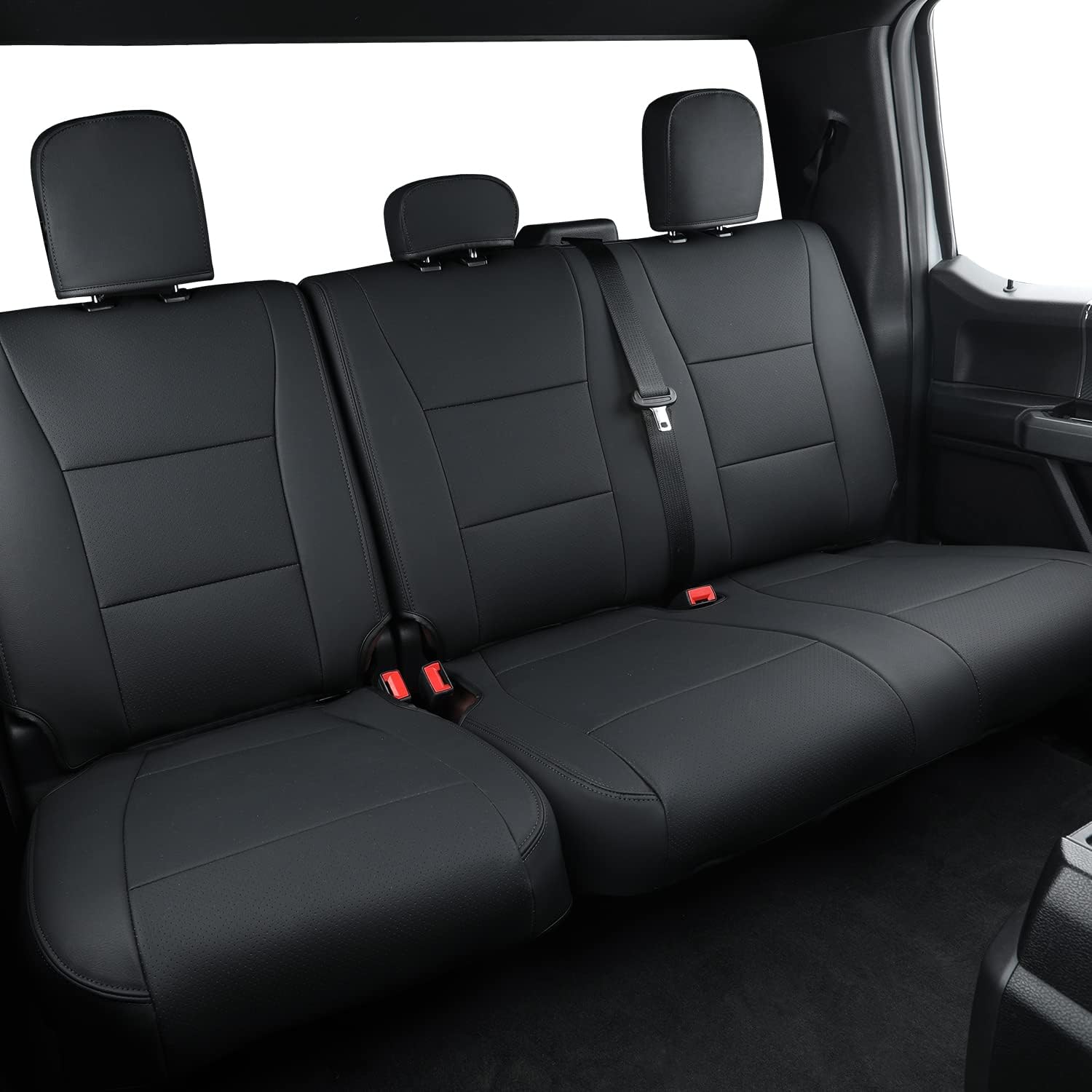 LUCKYMANCLUB F150 Faux Leather Seat Covers, Custom fit 2015-2025 Ford F150 SuperCrew, and 2017-2025 F250 F350 F450 Super Duty Crew Cab