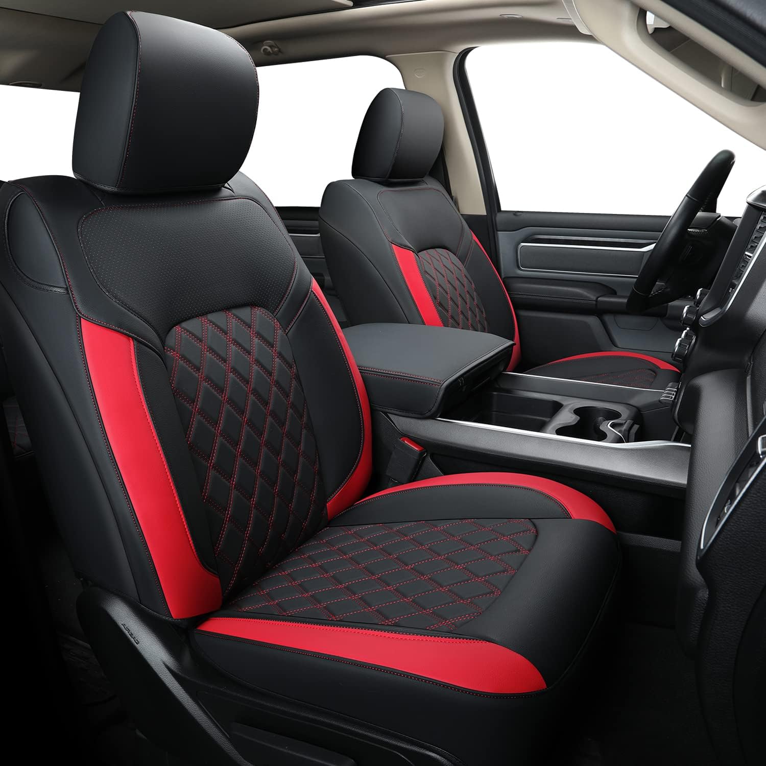 LUCKYMANCLUB Ram 1500Seat Covers,2011-2025,1500/2500/3500Crew Cab Waterproof Seat Covers FullSet, Custom Fit Ram Bighorn Laramie Limited Rebel Longhorn Pickup with 4/6 Split Rear Seat