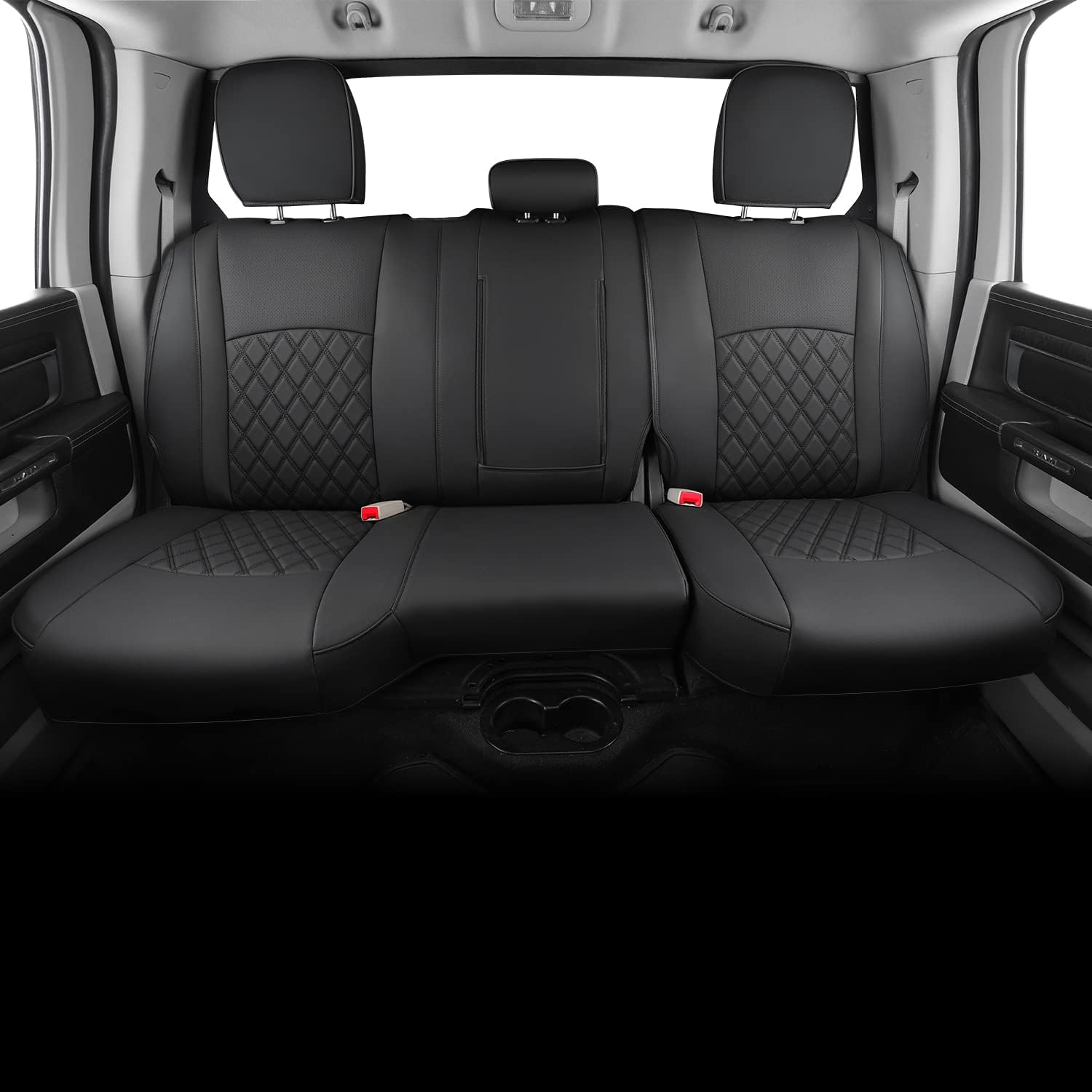 LUCKYMANCLUB Ram 1500Seat Covers,2011-2025,1500/2500/3500Crew Cab Waterproof Seat Covers FullSet, Custom Fit Ram Bighorn Laramie Limited Rebel Longhorn Pickup with 4/6 Split Rear Seat