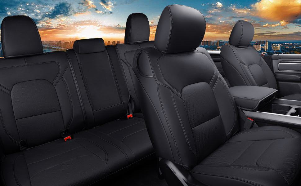 LUCKYMAN CLUB Ram 1500 2011-2025 Crew Cab Waterproof Seat Covers FullSet, Custom Fit Ram Bighorn Laramie Limited Rebel Longhorn Pickup with 4/6 Split Rear Seat