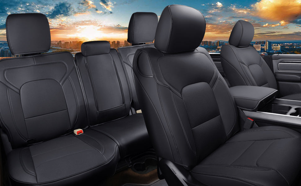LUCKYMAN CLUB Ram 1500 2011-2025 Crew Cab Waterproof Seat Covers FullSet, Custom Fit Ram Bighorn Laramie Limited Rebel Longhorn Pickup with 4/6 Split Rear Seat