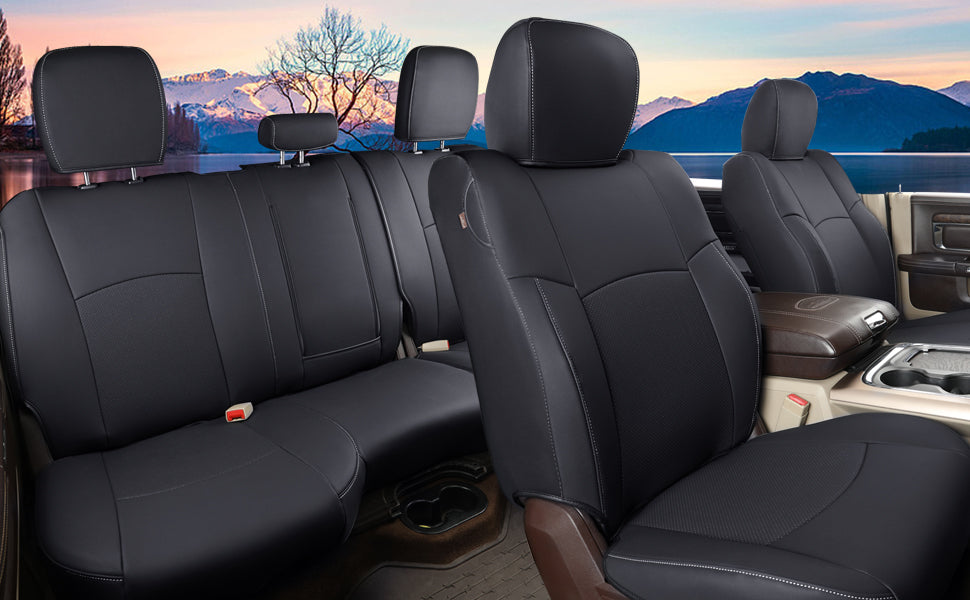 LUCKYMAN CLUB Ram 1500 2011-2025 Crew Cab Waterproof Seat Covers FullSet, Custom Fit Ram Bighorn Laramie Limited Rebel Longhorn Pickup with 4/6 Split Rear Seat