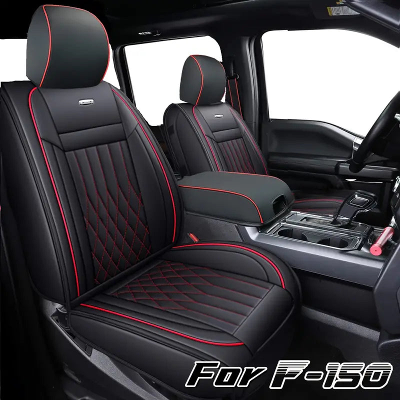 LUCKYMAN CLUB F150 Full-Set Seat Covers with Waterproof Faux Leather, Fit 2015-2025 Ford F150 and 2017-2025 F250 F350 F450