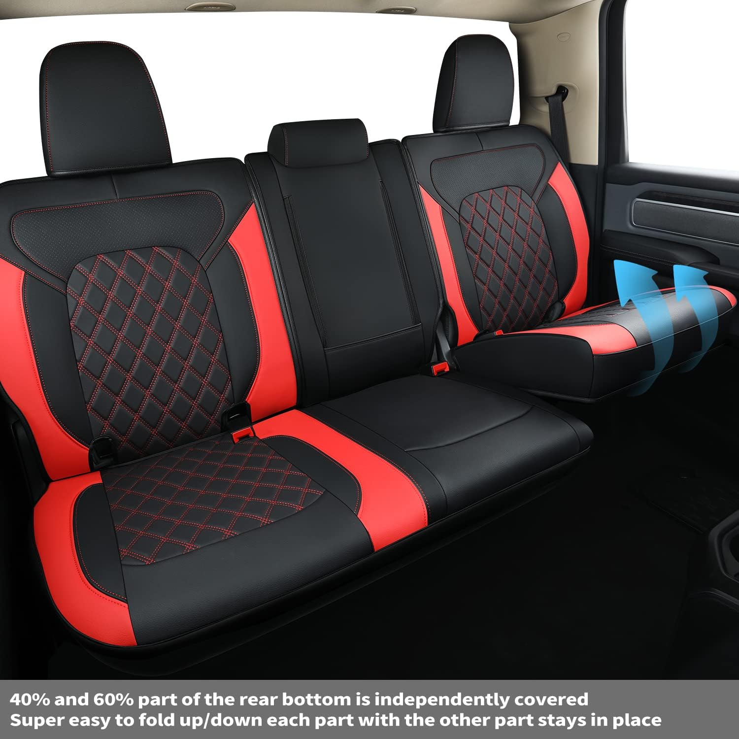 LUCKYMANCLUB Ram 1500Seat Covers,2011-2025,1500/2500/3500Crew Cab Waterproof Seat Covers FullSet, Custom Fit Ram Bighorn Laramie Limited Rebel Longhorn Pickup with 4/6 Split Rear Seat