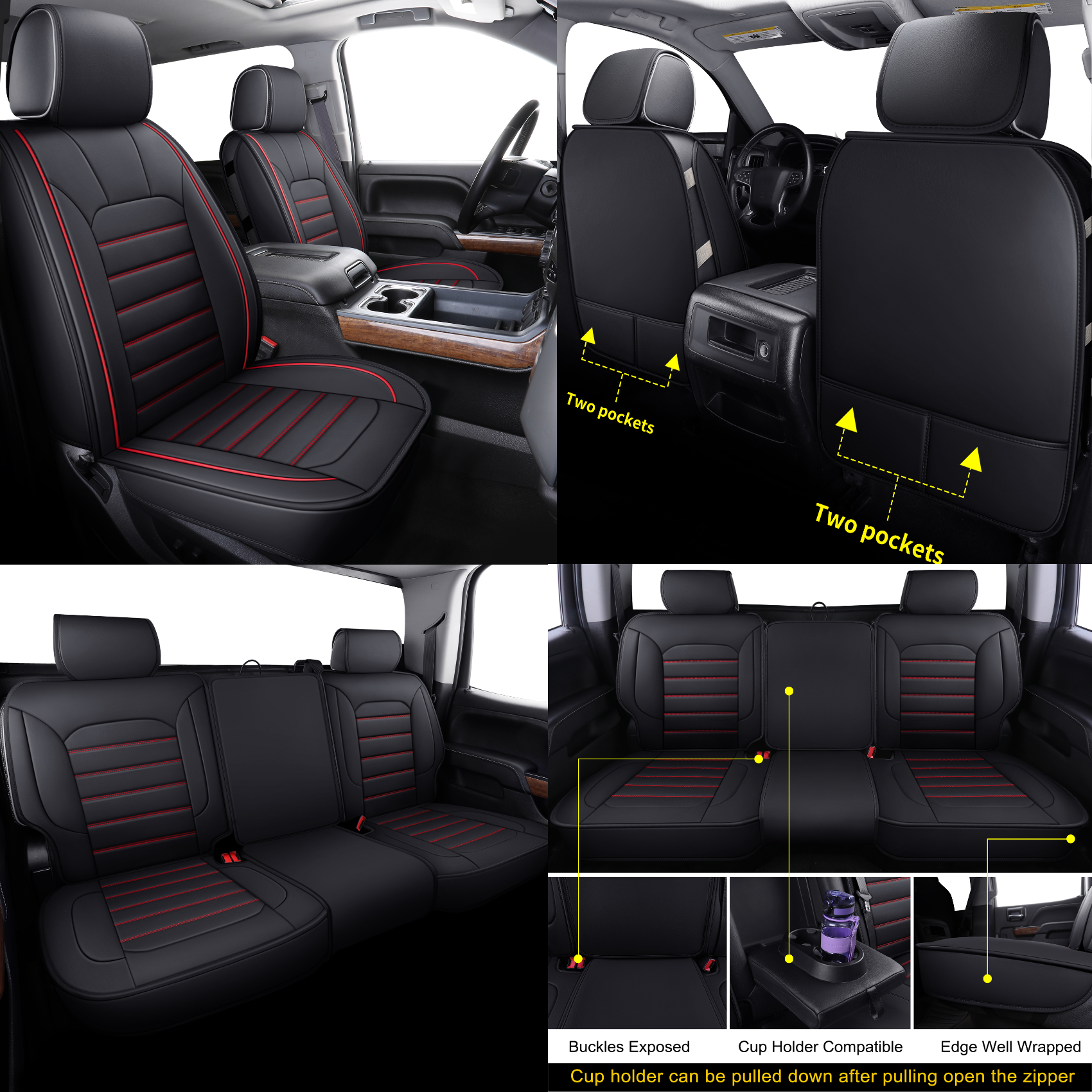 LUCKYMAN CLUB Silverado-Sitzbezüge passend für 2007–2024 Chevy Silverado Sierra 1500/2500 HD / 3500 HD Crew, Double, Extended Cab mit wasserdichtem Kunstleder 