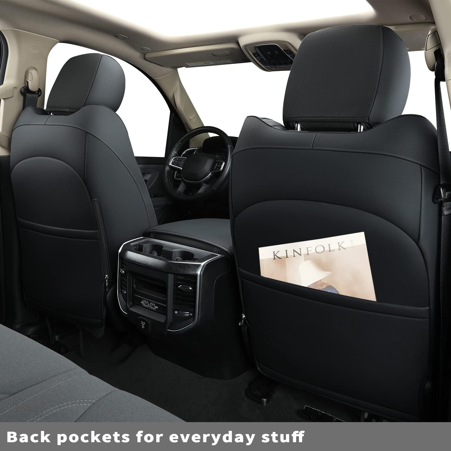 LUCKYMANCLUB Ram 1500Seat Covers,2011-2025,1500/2500/3500Crew Cab Waterproof Seat Covers FullSet, Custom Fit Ram Bighorn Laramie Limited Rebel Longhorn Pickup with 4/6 Split Rear Seat